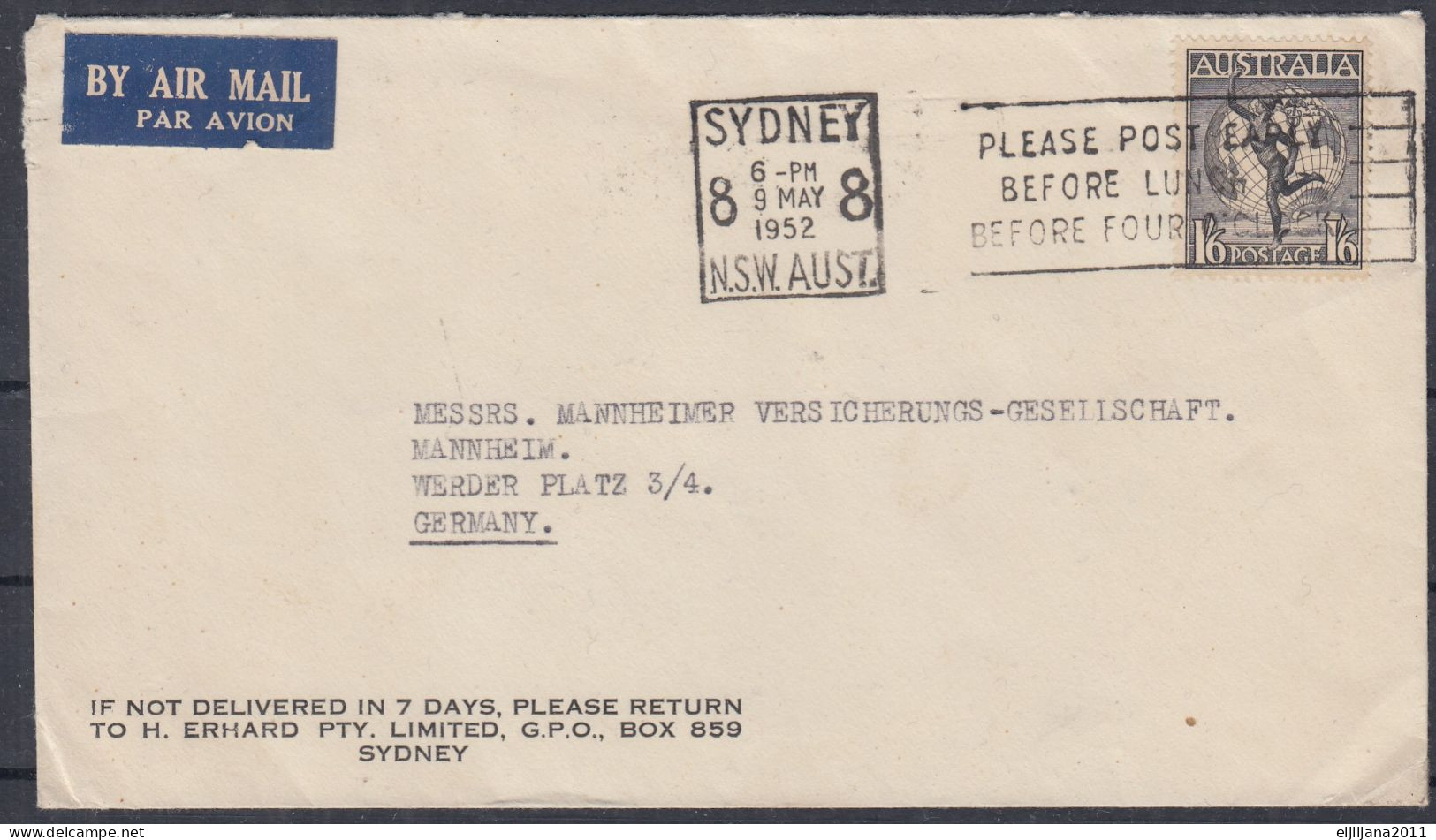 Action !! SALE !! 50 % OFF !! ⁕ Australia 1952 ⁕ Sydney N.S.W. To Germany ⁕ Airmail Cover - Storia Postale