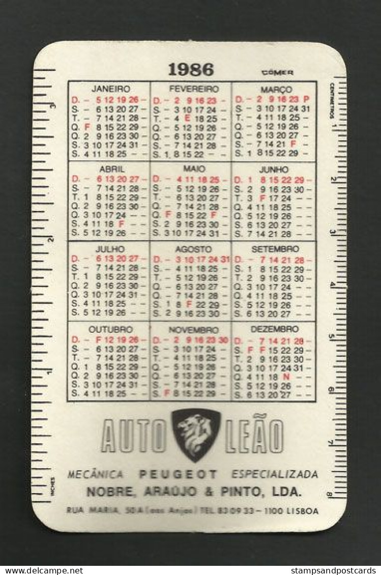 Portugal Calendrier De Poche 1986 Auto Leão Atelier Peugeot Mécanicien Automobile Car Garage Mechanic Small Calendar - Small : 1981-90