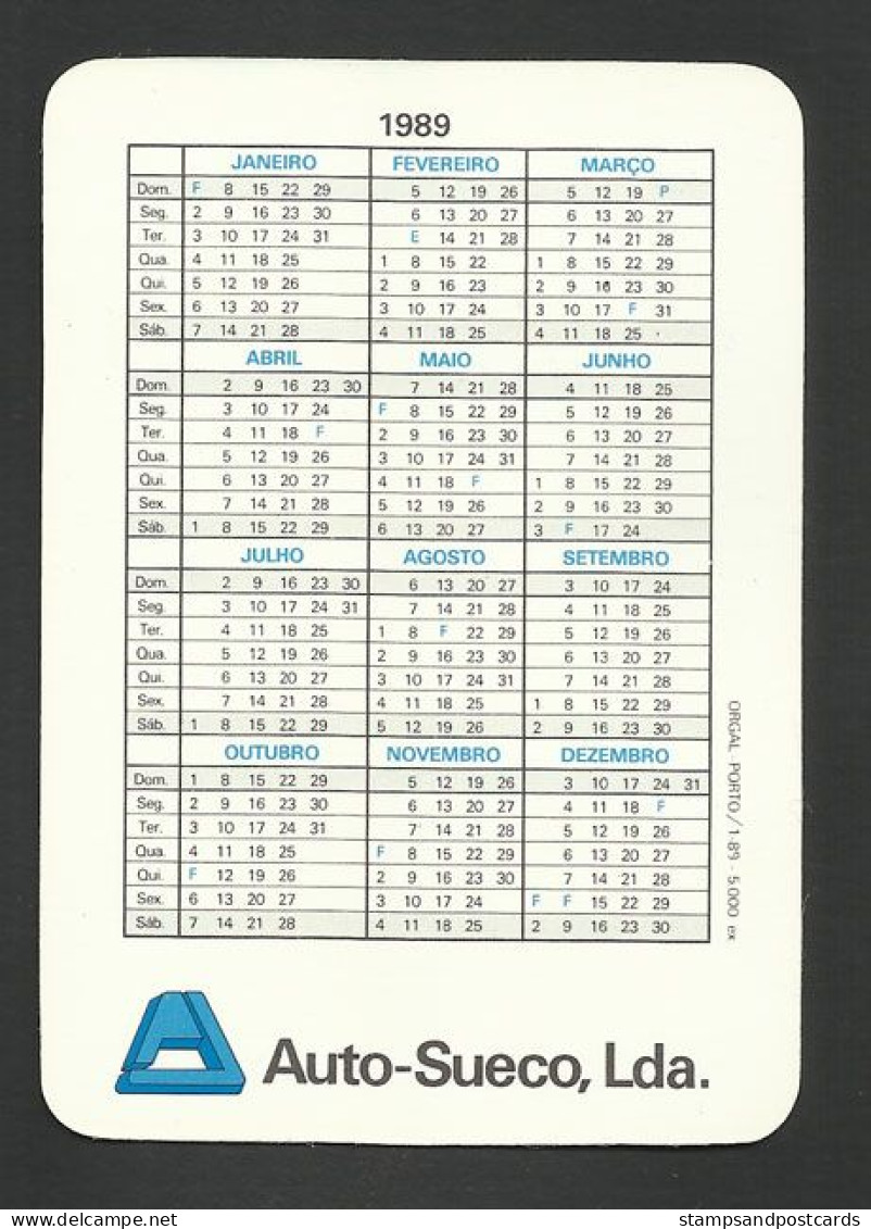 Portugal Calendrier De Poche 1989 Service Volvo Mécanicien Automobile Car Garage Mechanic Volvo Service Small Calendar - Small : 1981-90