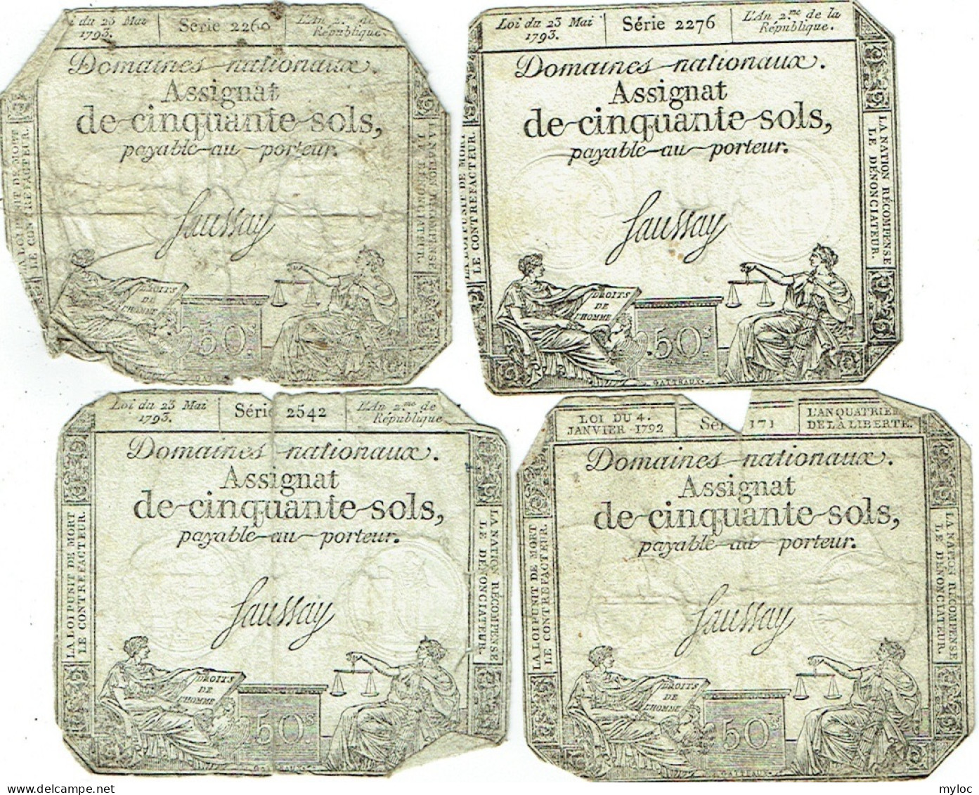 4 X Assignat De Cinquante Sols. France. Lot De 4 Pièces. - Assignats