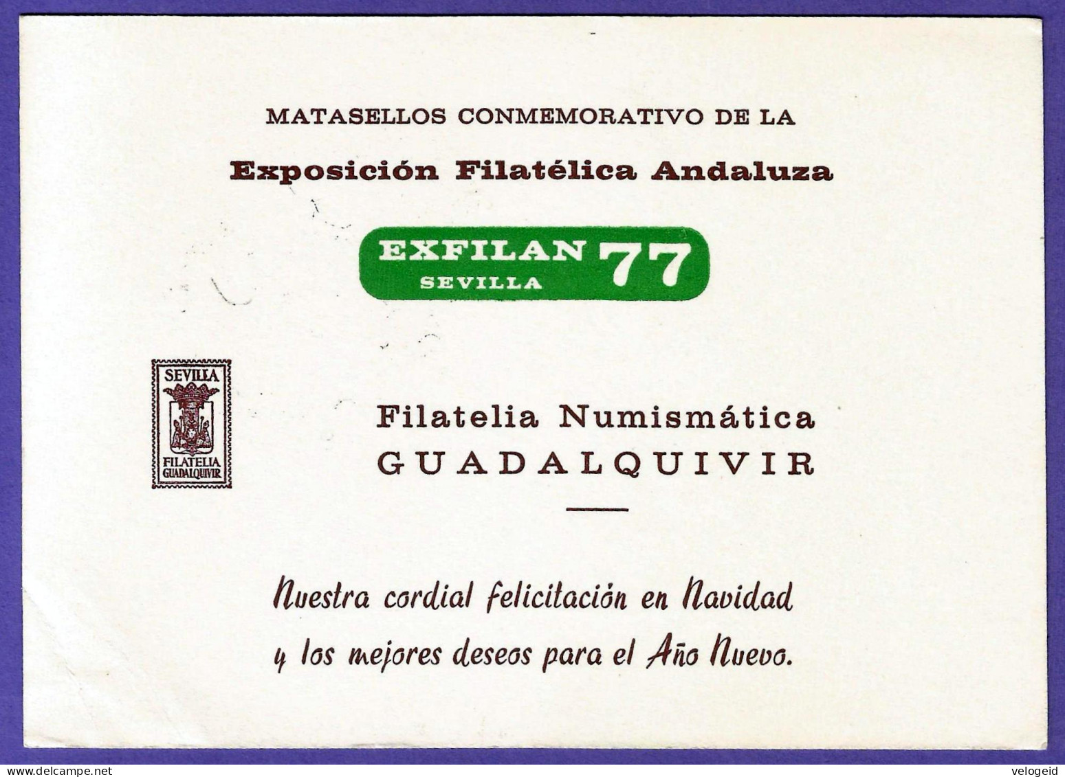 España. Spain. 1977. Matasello Especial. Special Postmark. EXFILAN 77. Sevilla. Filatelia GUADALQUIVIR - Franking Machines (EMA)