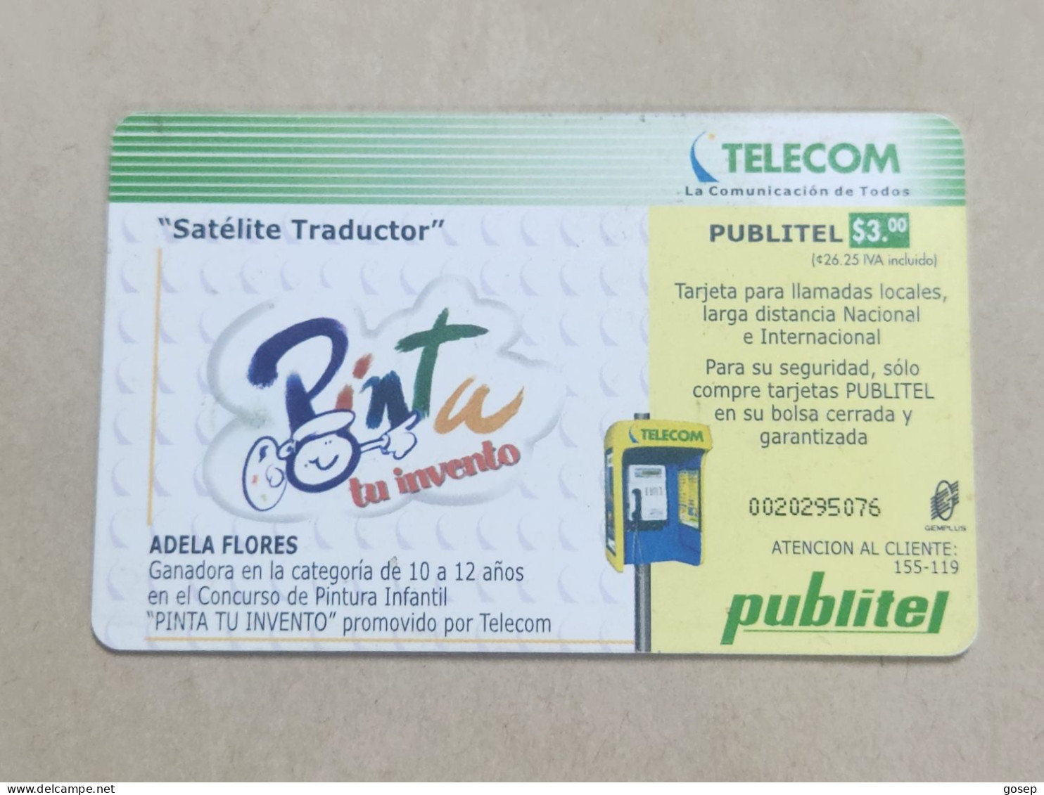 COLOMBIA-(ELS-PUB-0048A)-SATELITE TRADUCTOR-(3)-($ 3.00)-(0020295076)-used Card+1card Prepiad Free - Colombia