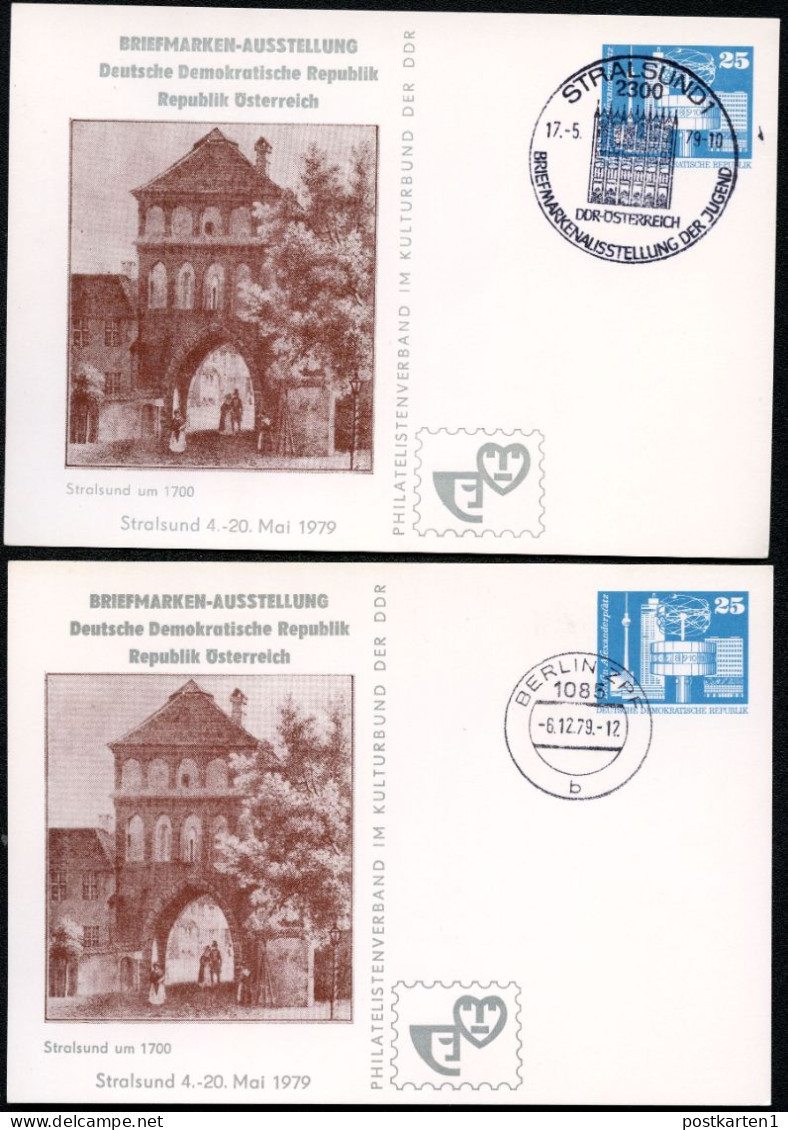 DDR PP17 D2/009 2 Privat-Postkarten 1.+2. AUFLAGE STRALSUND Sost.1979  NGK 8,00 € - Privé Postkaarten - Gebruikt