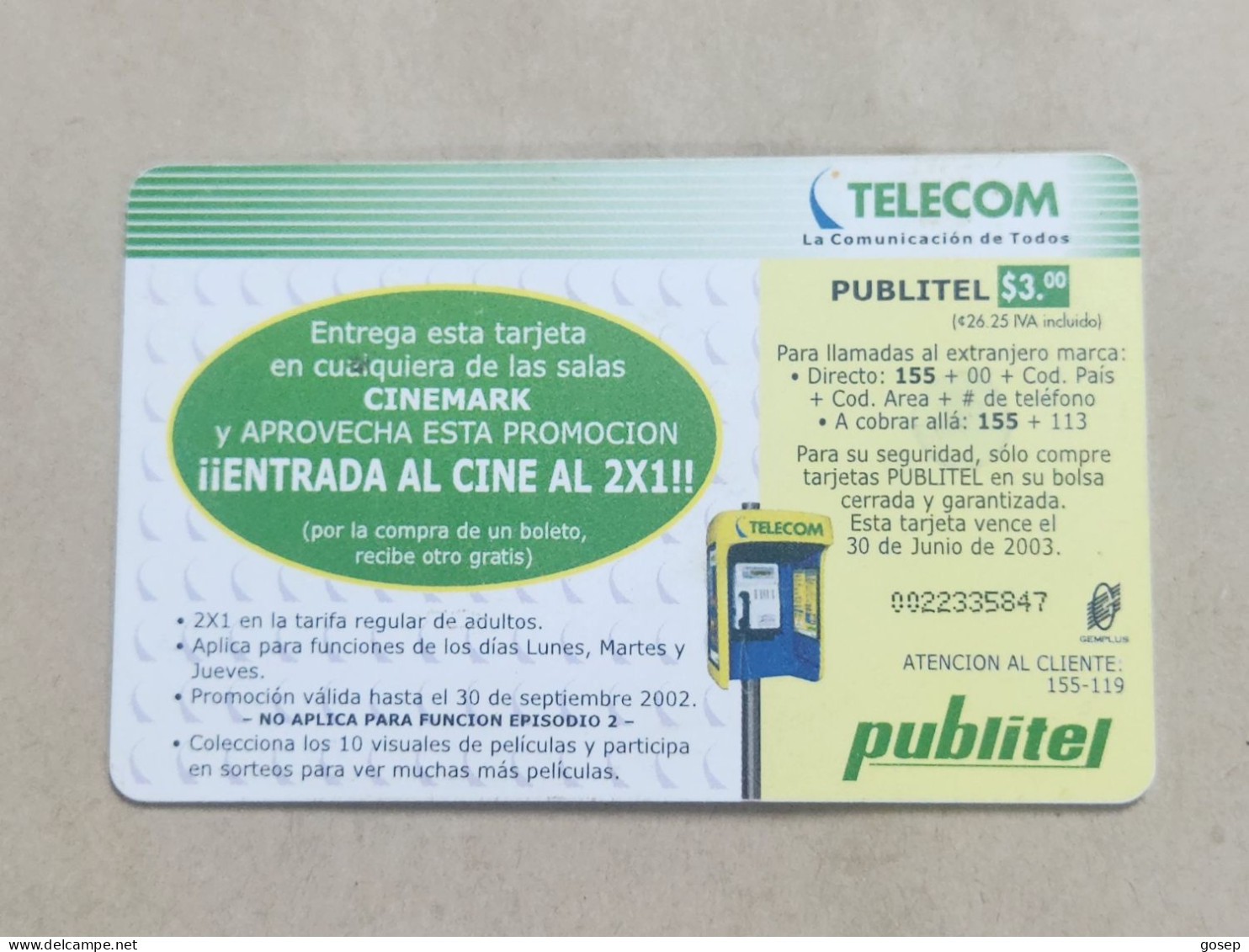 EL-SALVADOR-(ELS-PUB-053)-THE SCORPION KING-COLECOINABLE-(4)-($ 3.00)-(0022335847)-used Card+1card Prepiad Free - El Salvador