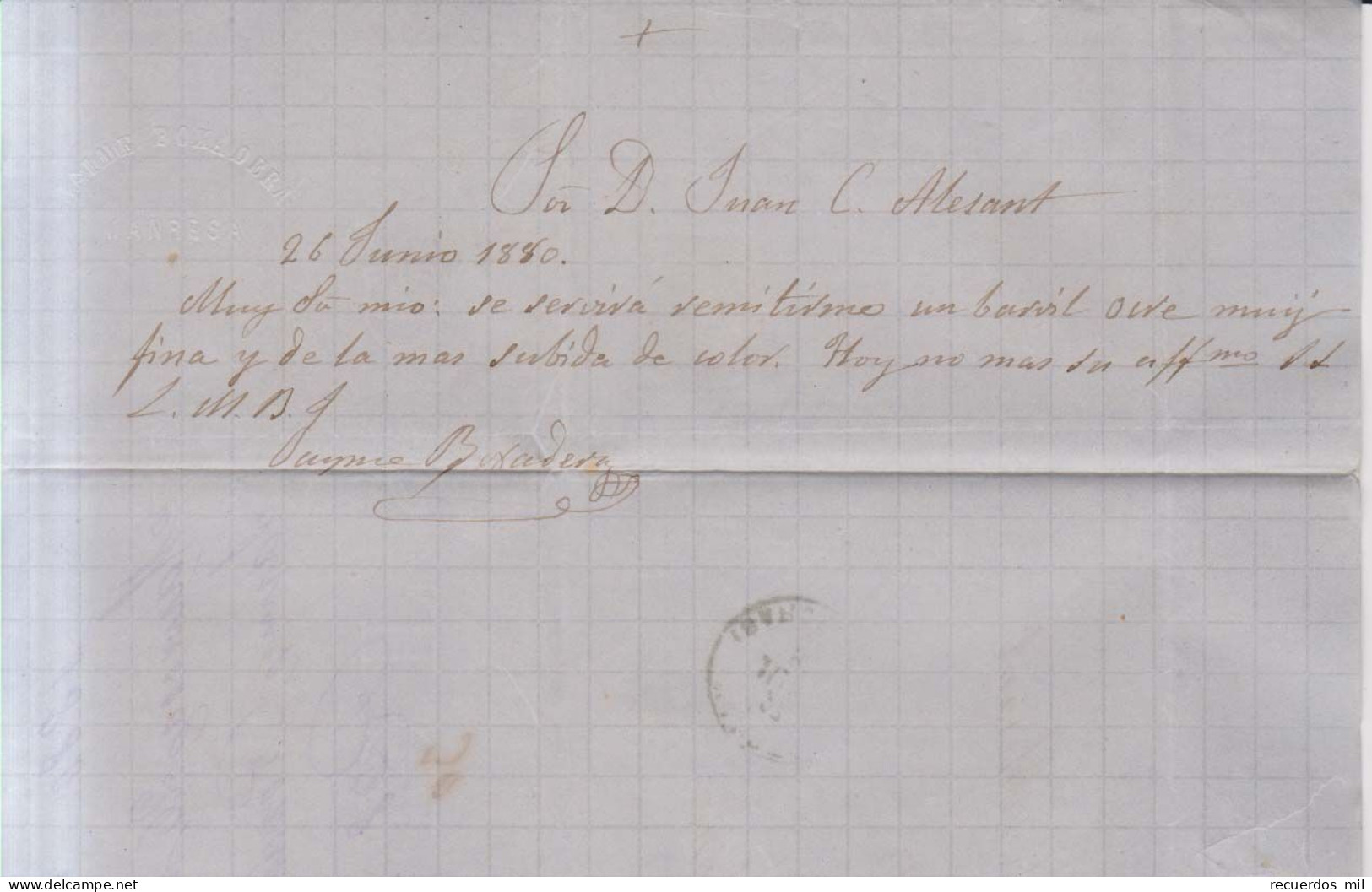 Año 1879 Edifil 204 Alfonso XII Carta  Matasellos Rombo Manresa Barcelona Membrete Jaime Boxadera - Lettres & Documents