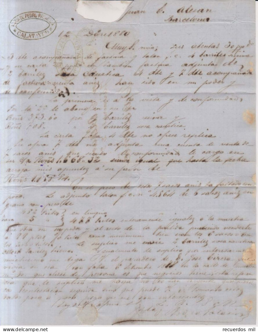 Año 1879 Edifil 204 Alfonso XII Carta  Matasellos Calatayud Zaragoza Membrete Viuda Pedro Palacios - Covers & Documents