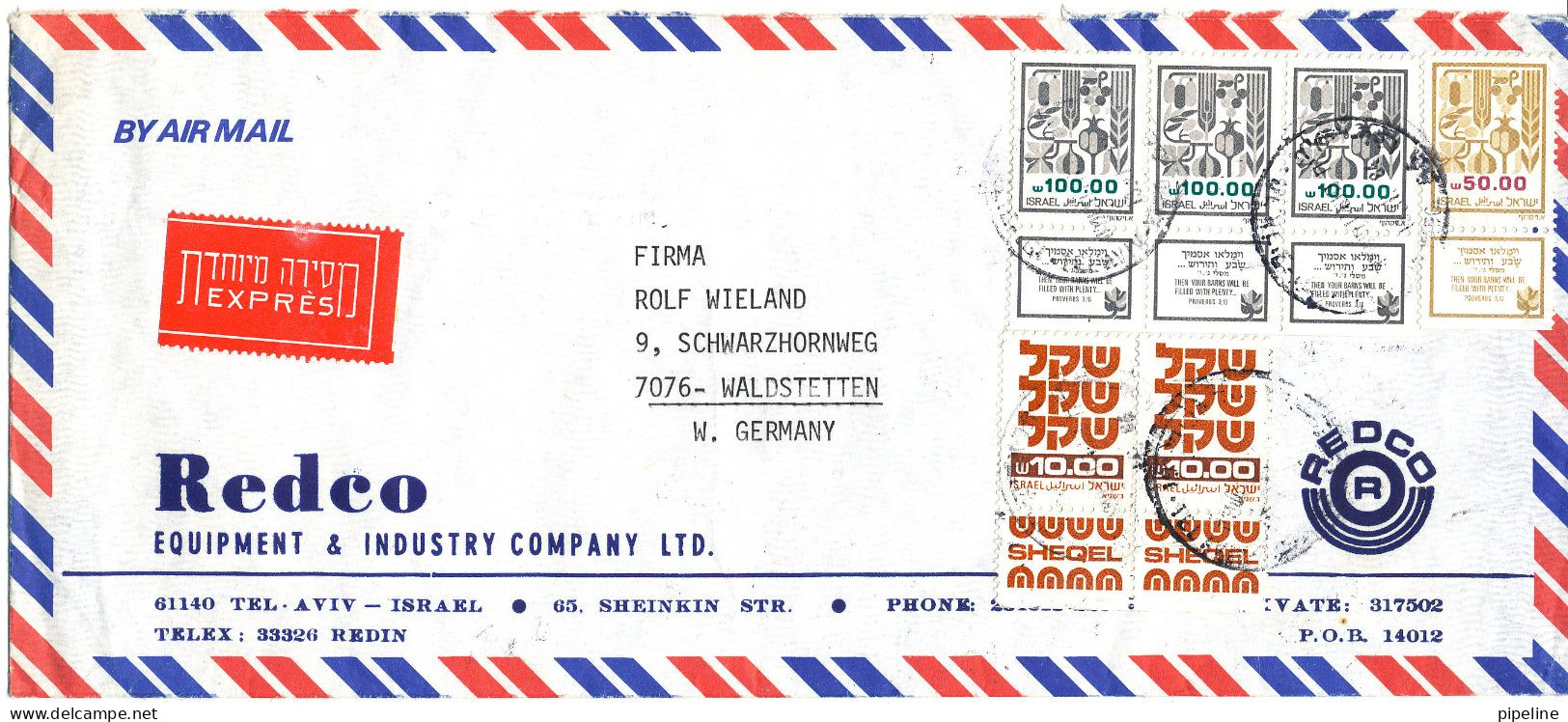 Israel Express Air Mail Cover Sent To Germany 1984 - Luchtpost