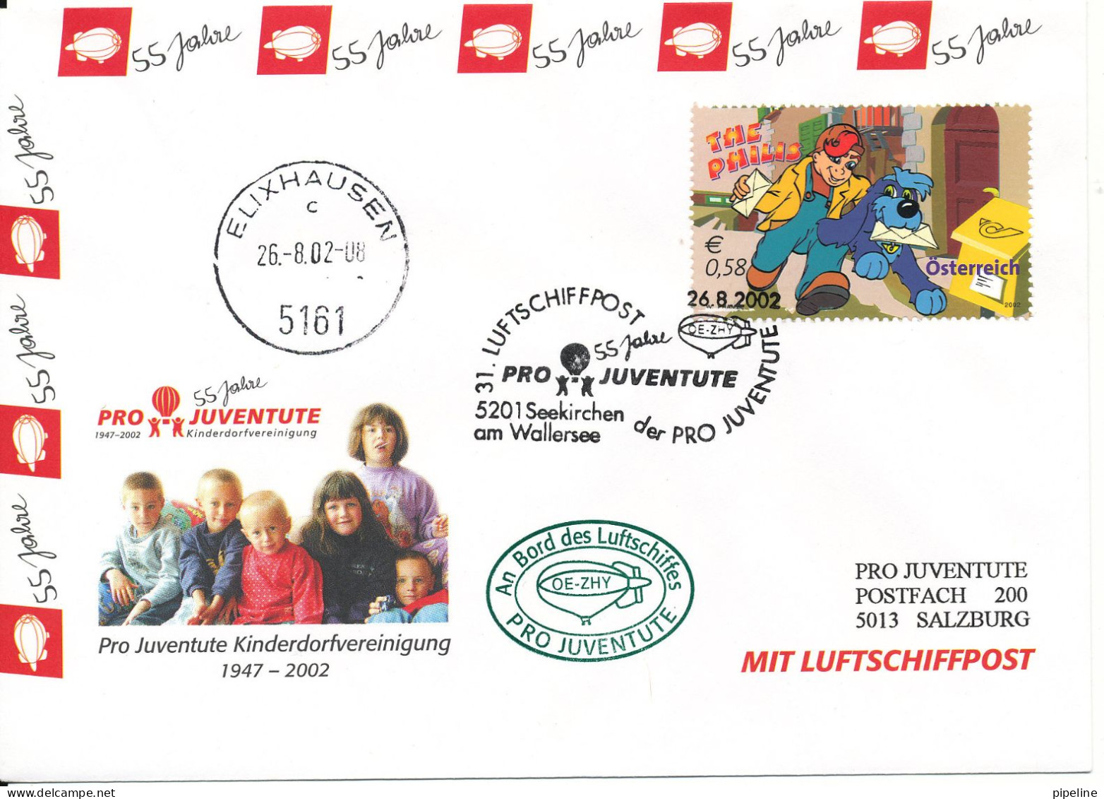 Austria AIRSHIP MAIL Pro Juventute Number 31 Seekirchen 26-8-2002 With More Postmarks - Autres & Non Classés