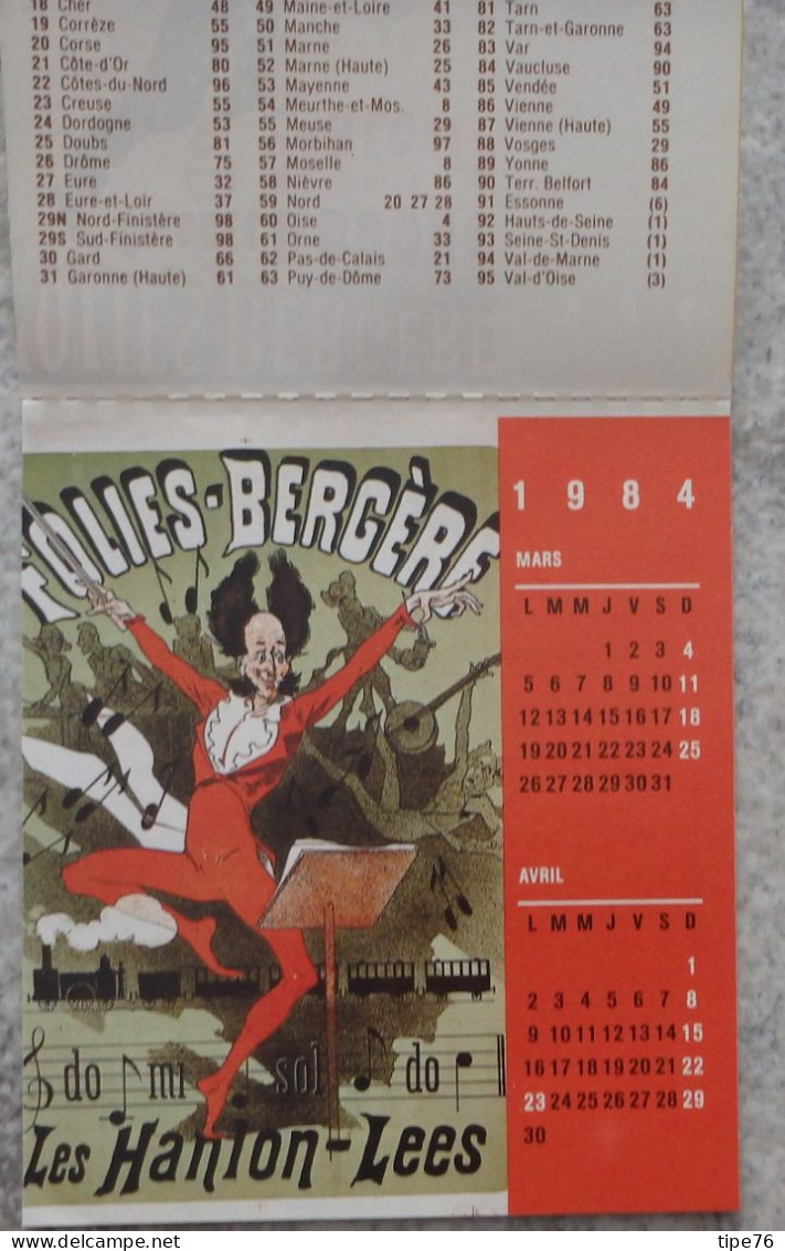 Petit Calendrier Poche 1984 12 Pages Affiches Les Folies Bergères - Quimper Finistère - Jean Lavigne - Small : 1981-90