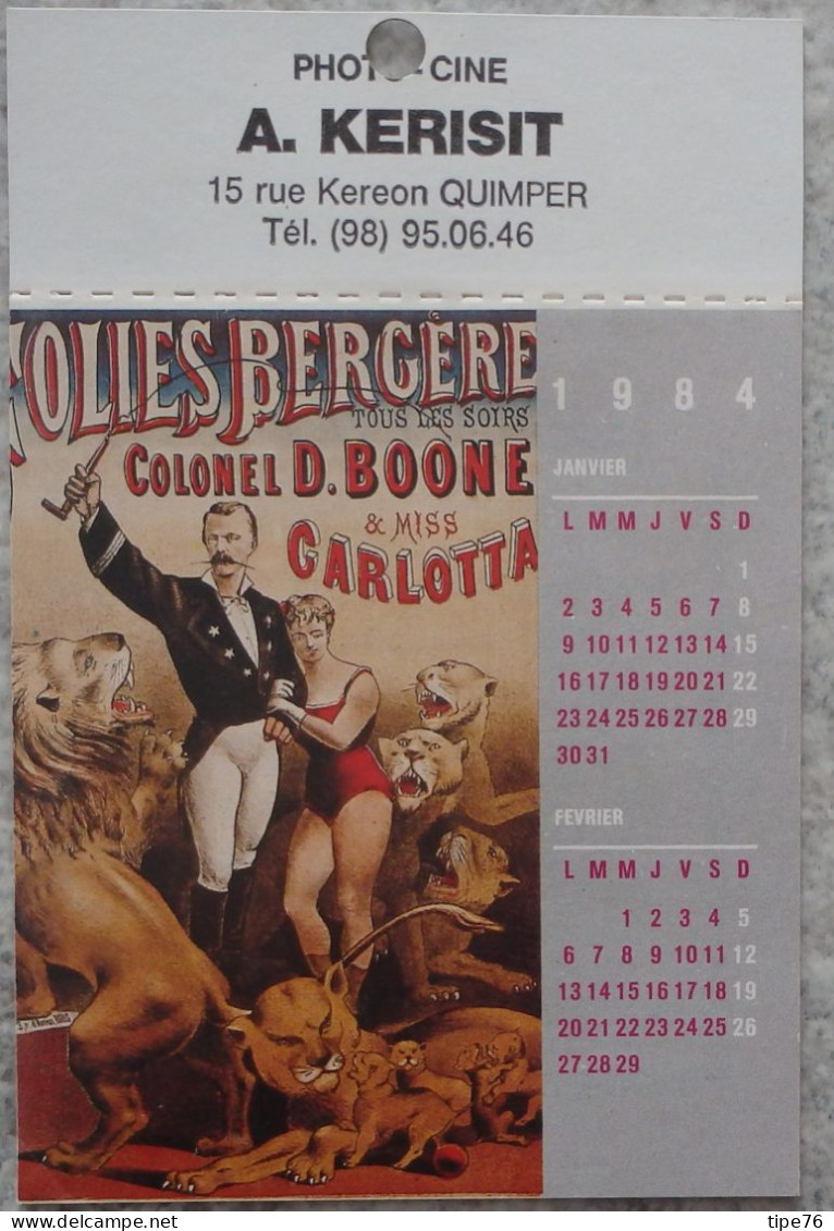 Petit Calendrier Poche 1984 12 Pages Affiches Les Folies Bergères - Quimper Finistère - Jean Lavigne - Small : 1981-90