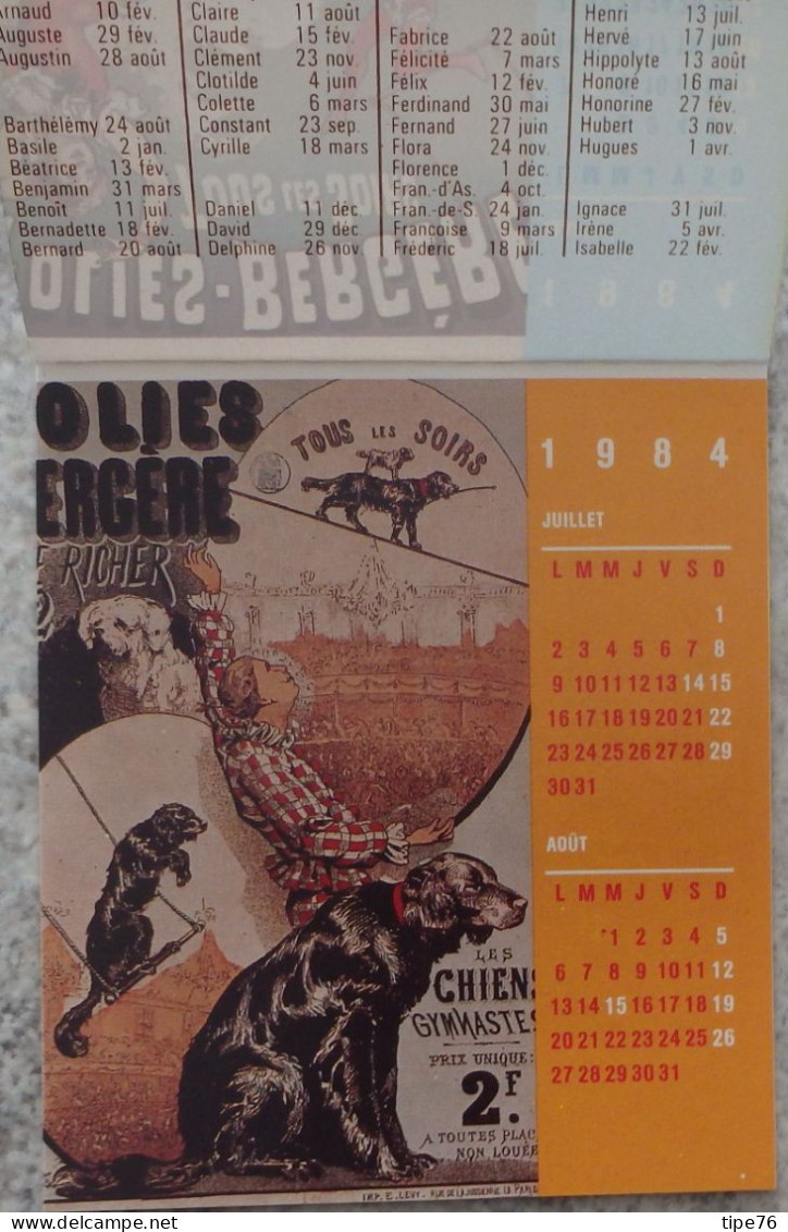 Petit Calendrier Poche 1984 12 Pages Affiches Les Folies Bergères - Quimper Finistère - Jean Lavigne - Small : 1981-90