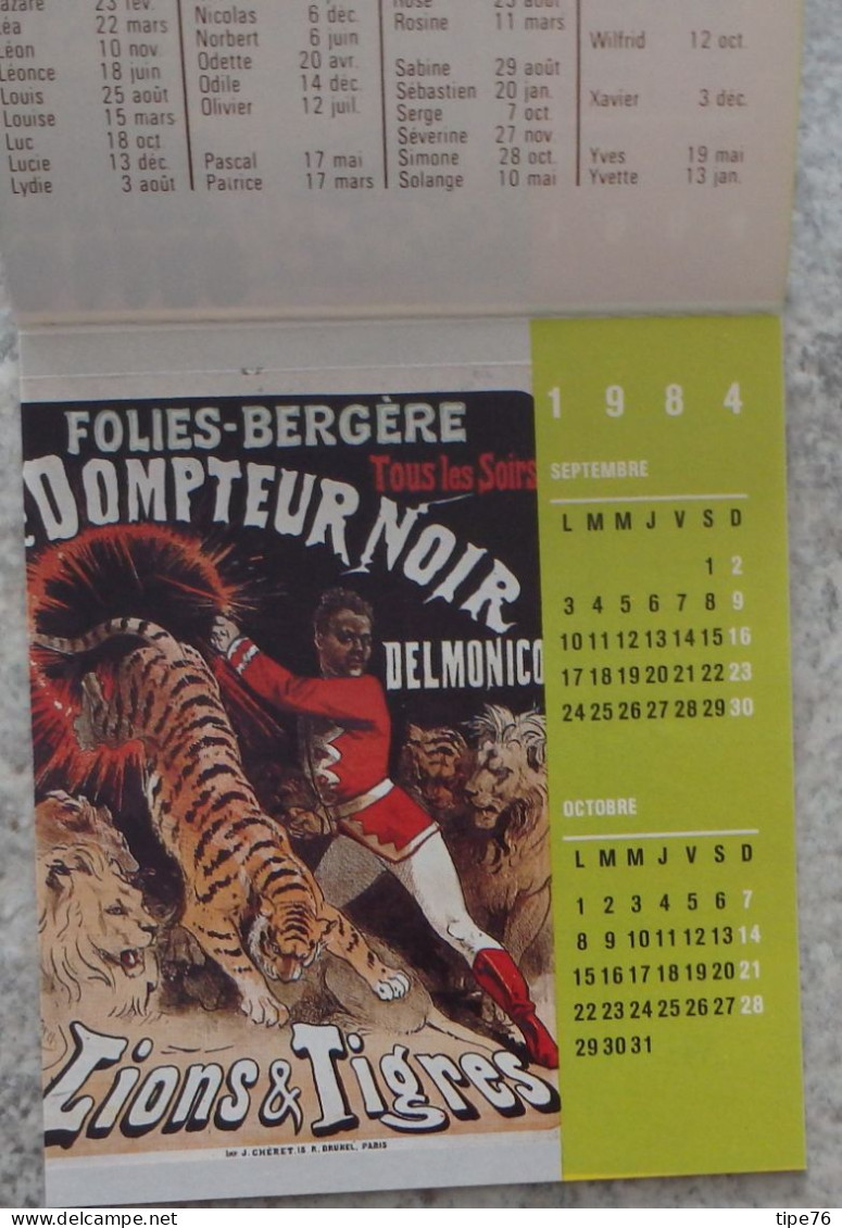 Petit Calendrier Poche 1984 12 Pages Affiches Les Folies Bergères - Quimper Finistère - Jean Lavigne - Small : 1981-90