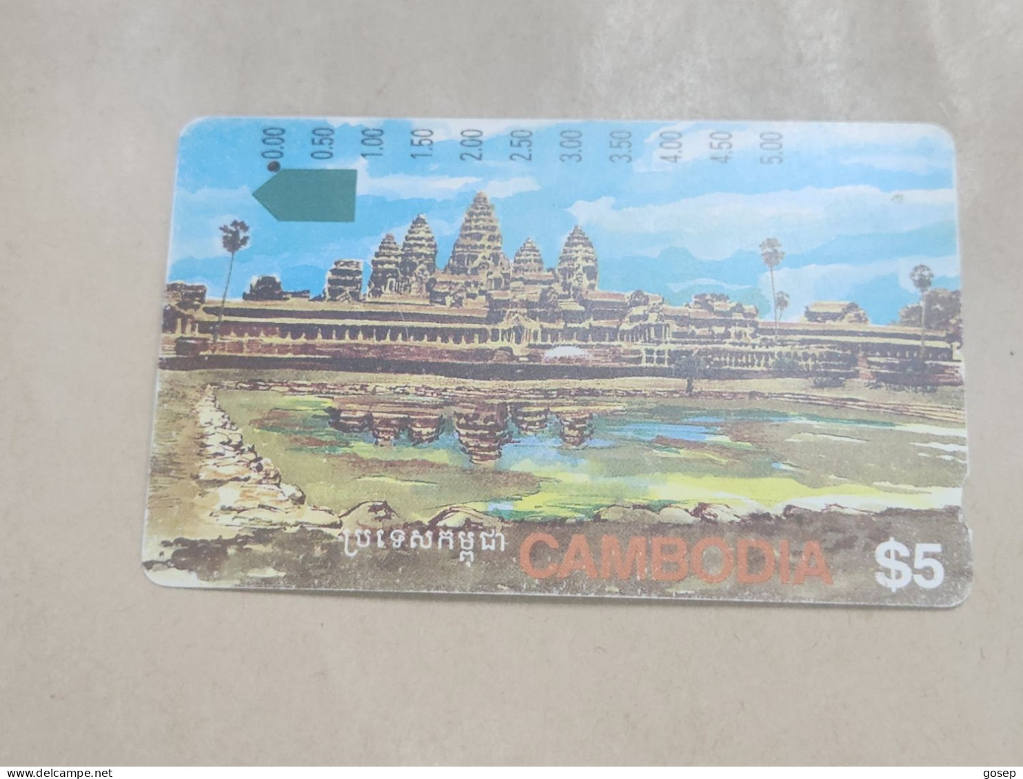 Cambodia-(I940122)-Angkor Ruins-(62)-(0073619454)-(tirage-85.000)-($5)-used Card+1card Prepiad - Cambodia