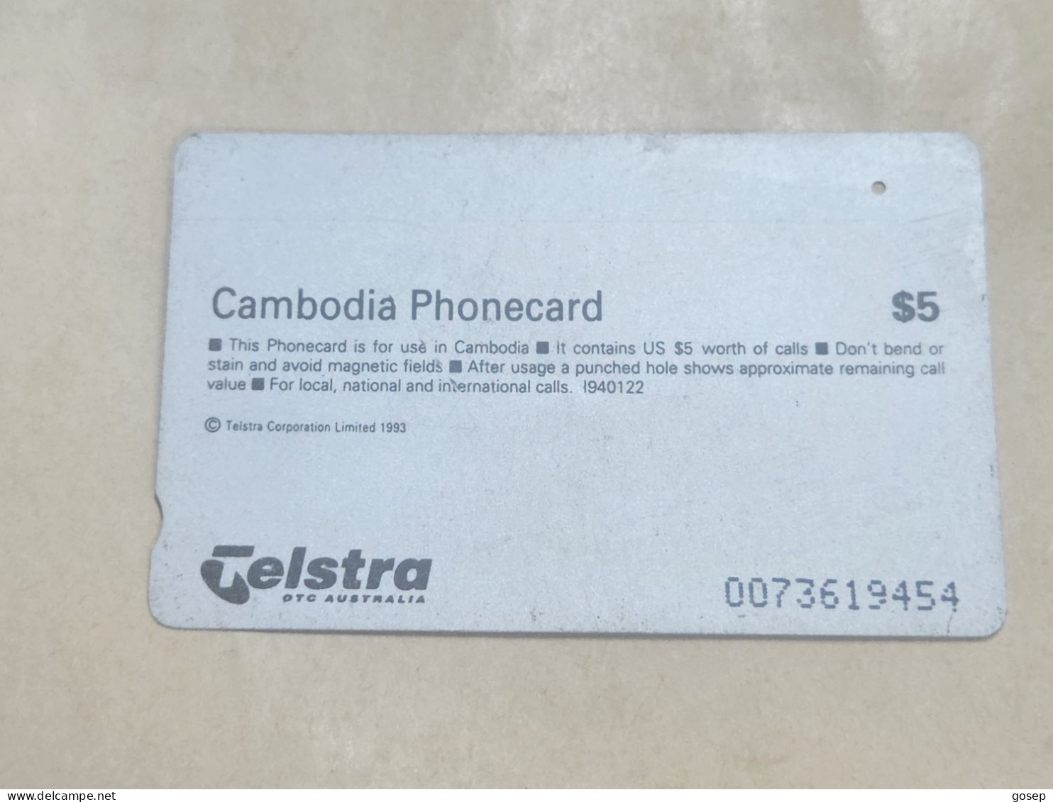 Cambodia-(I940122)-Angkor Ruins-(62)-(0073619454)-(tirage-85.000)-($5)-used Card+1card Prepiad - Kambodscha