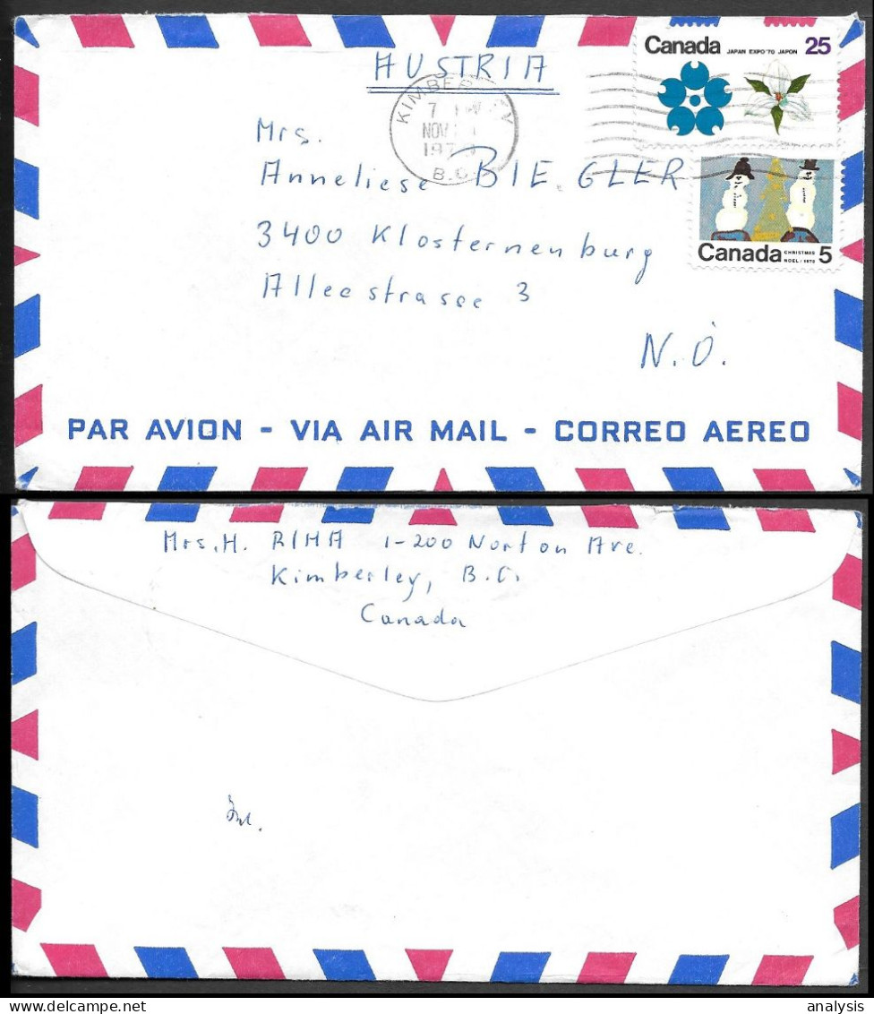 Canada Kimberley BC Cover Mailed To Austria 1970. EXPO-70 Stamp - Brieven En Documenten