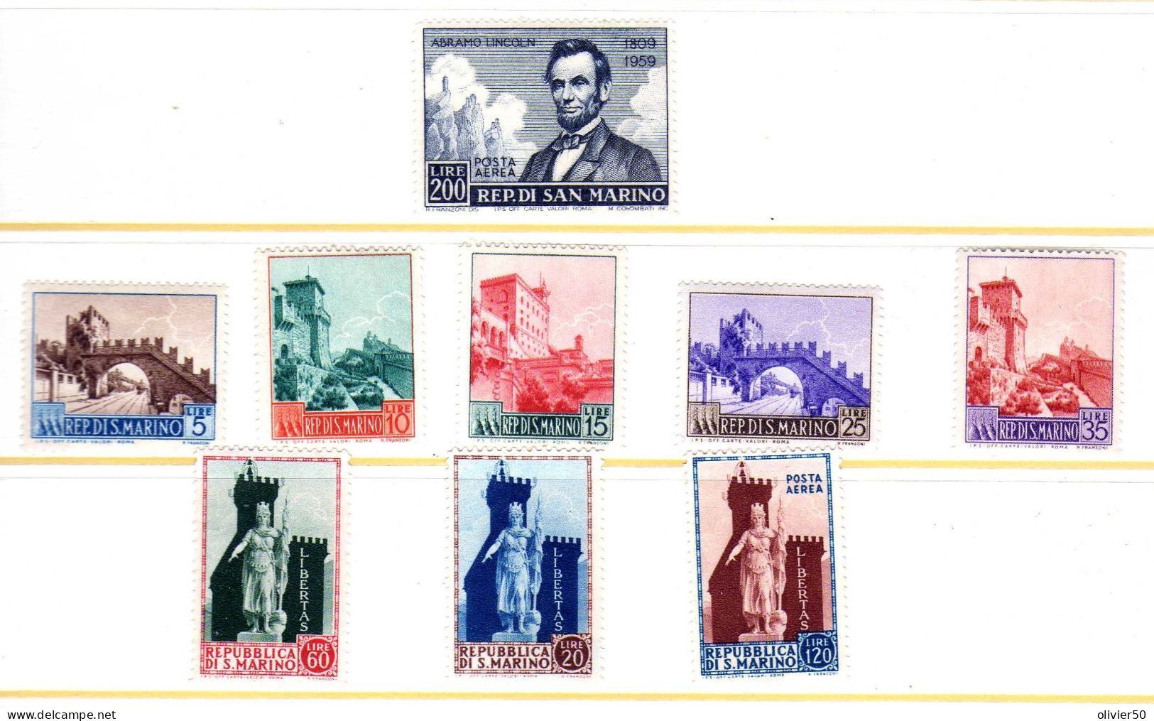 Saint-Marin - (1954-59)  - Lincoln - Liberte - Architecture  -Neufs** - MNH - Poste Aérienne