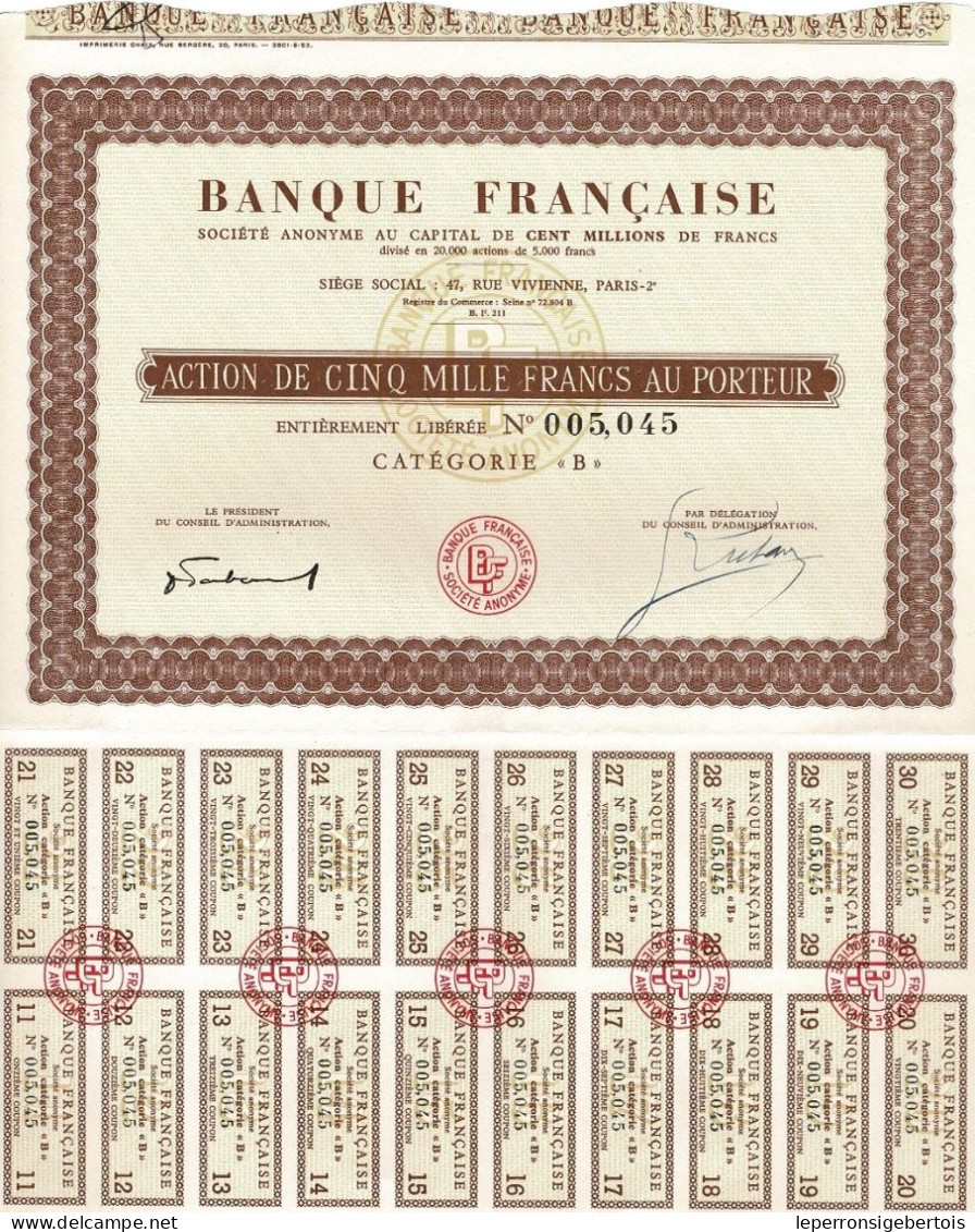 Titre De 1952 - Banque Française - - Banque & Assurance