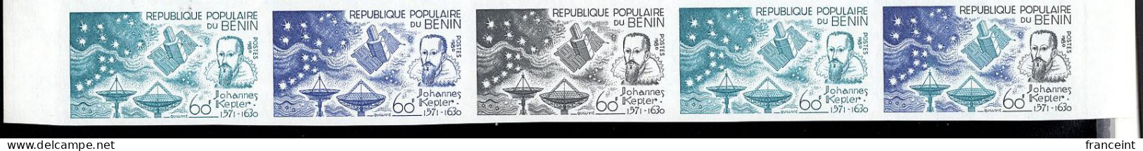 BENIN(1980) Kepler. Dessin D'astronomie Avec Symboles Des Planètes.Essais De Couleur En Bandes De 5. Yvert 520-1 - Collections