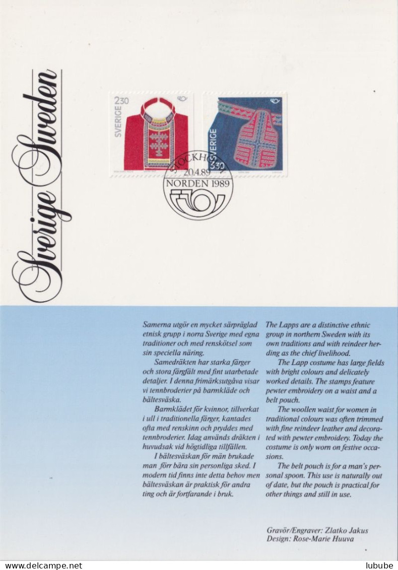 ET Sonderkarte  "Trachtenmotive Lapplands"         1989 - Briefe U. Dokumente