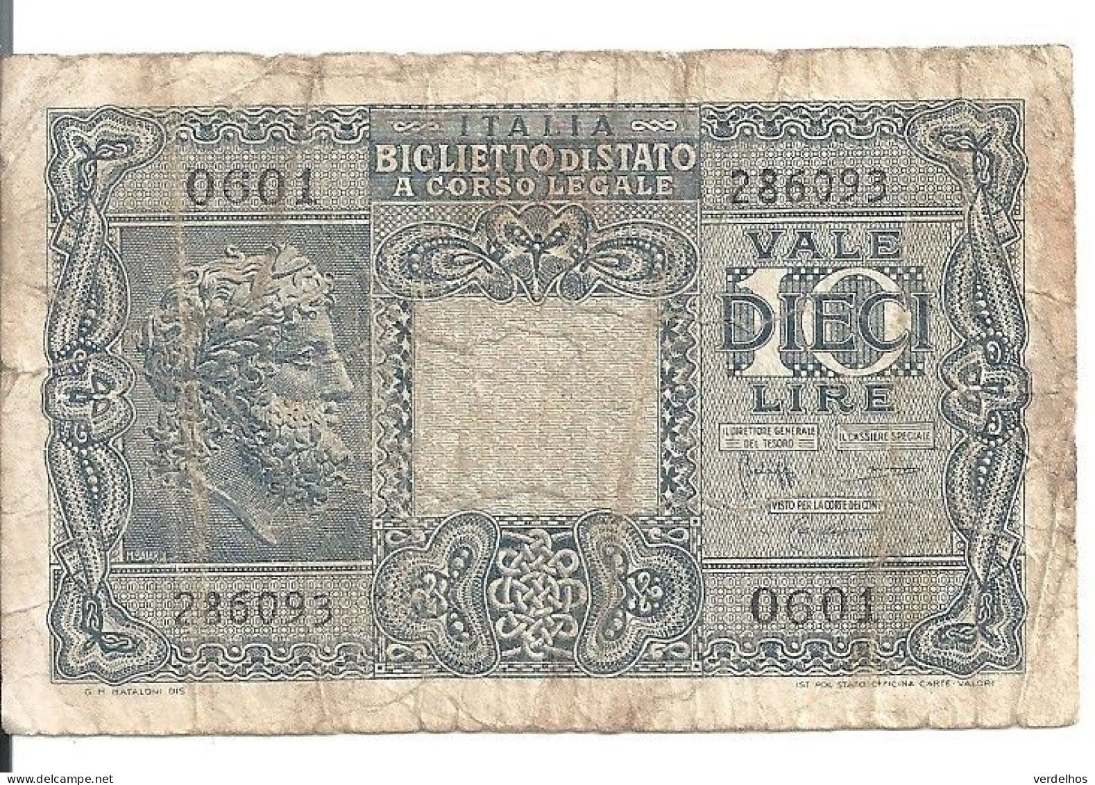 ITALIE 10 LIRE 1944 VG+ P 32 C - Regno D'Italia – 10 Lire