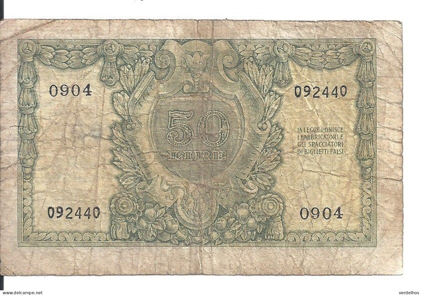 ITALIE 50 LIRE 1951 VG+ P 91 A - 50 Liras