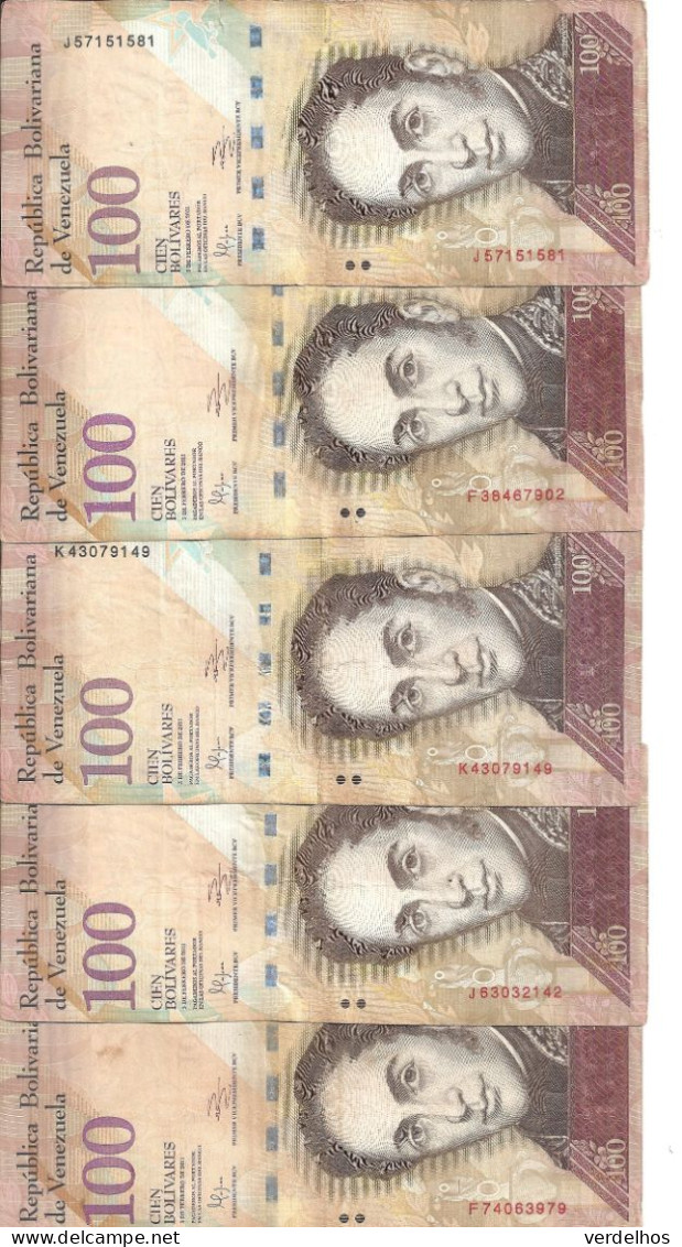 VENEZUELA 100 BOLIVARES 2011 VF P 93 D ( 5 Billets ) - Venezuela