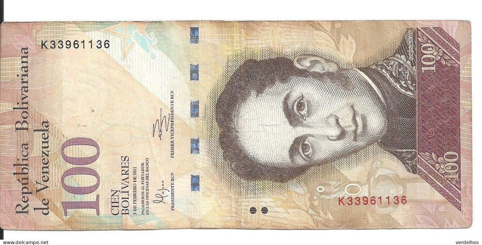 VENEZUELA 100 BOLIVARES 2011 VF P 93 D - Venezuela