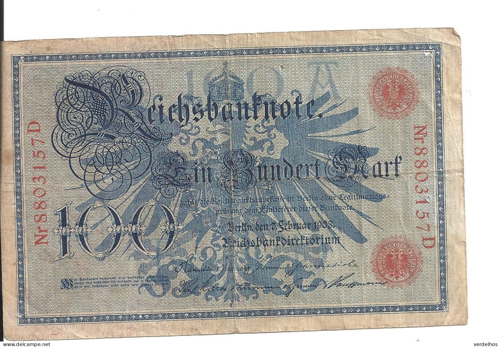 ALLEMAGNE 100 MARK 1908 VF P 33 - 100 Mark