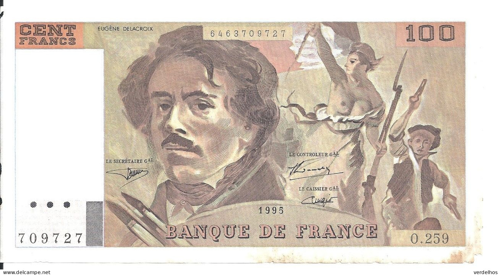 FRANCE 100 FRANCS 1995 VG P 154 H - 100 F 1978-1995 ''Delacroix''