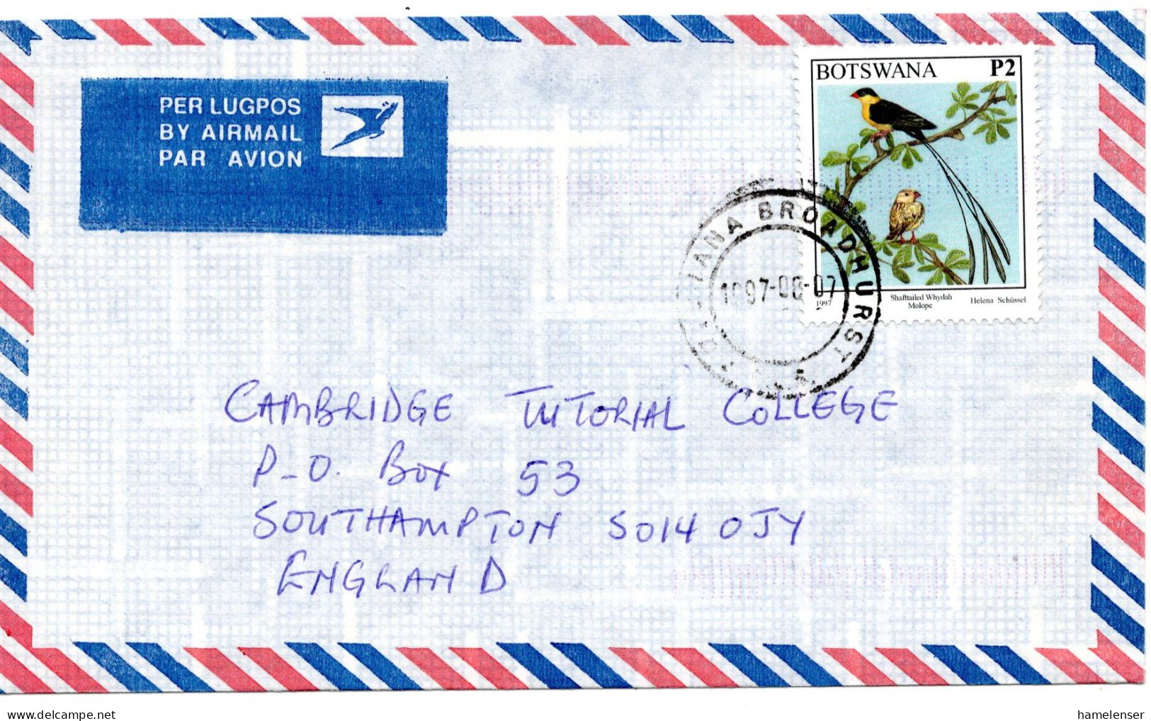 60250 - Botswana - 1997 - P.2 Königswitwe EF A LpBf  ... BROADHURST -> Grossbritannien - Sperlingsvögel & Singvögel