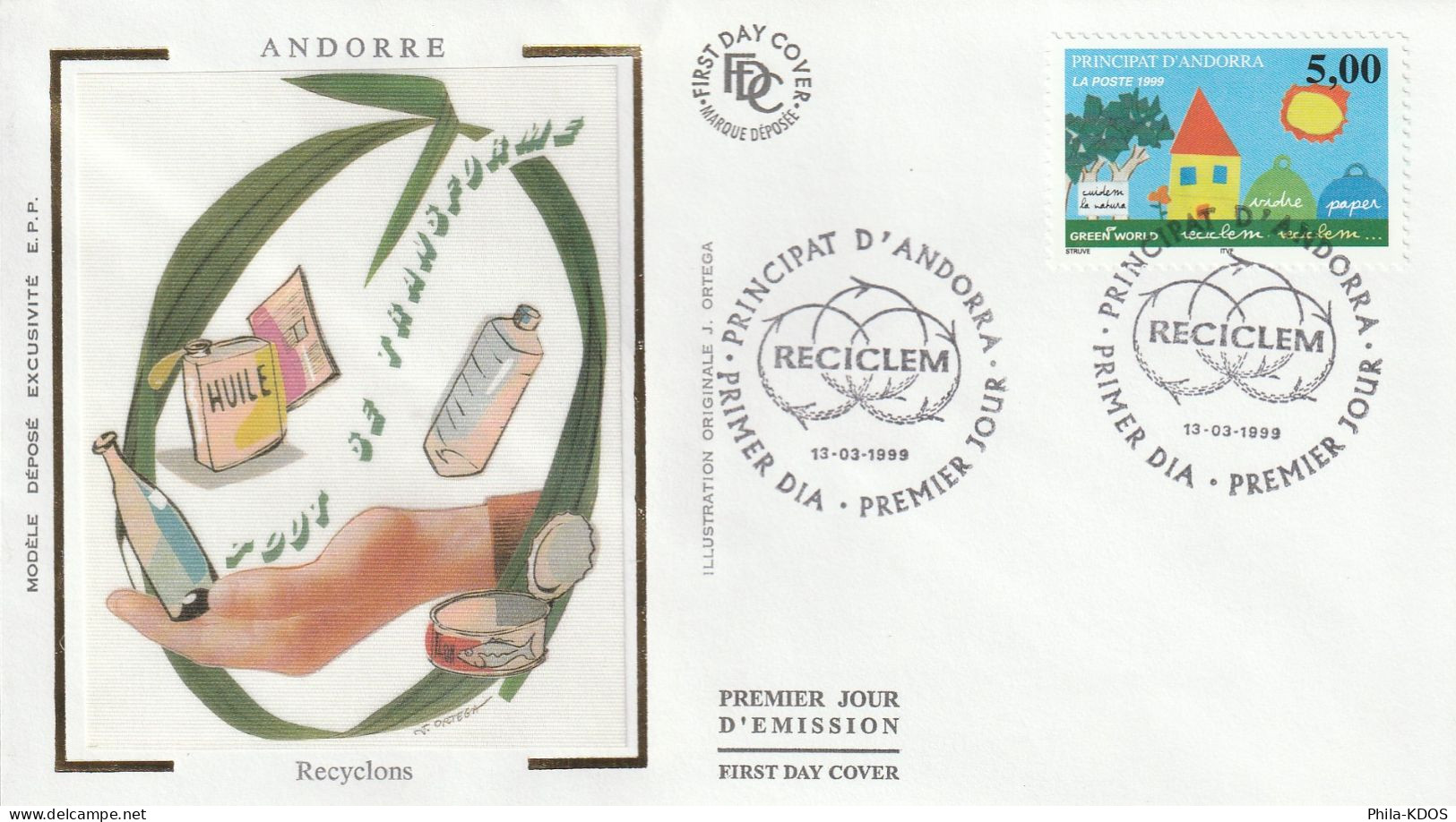 " RECYCLONS " Sur Enveloppe 1er Jour Sur Soie De 1998 D'Andorre Parfait  état. FDC A SAISIR - Protección Del Medio Ambiente Y Del Clima