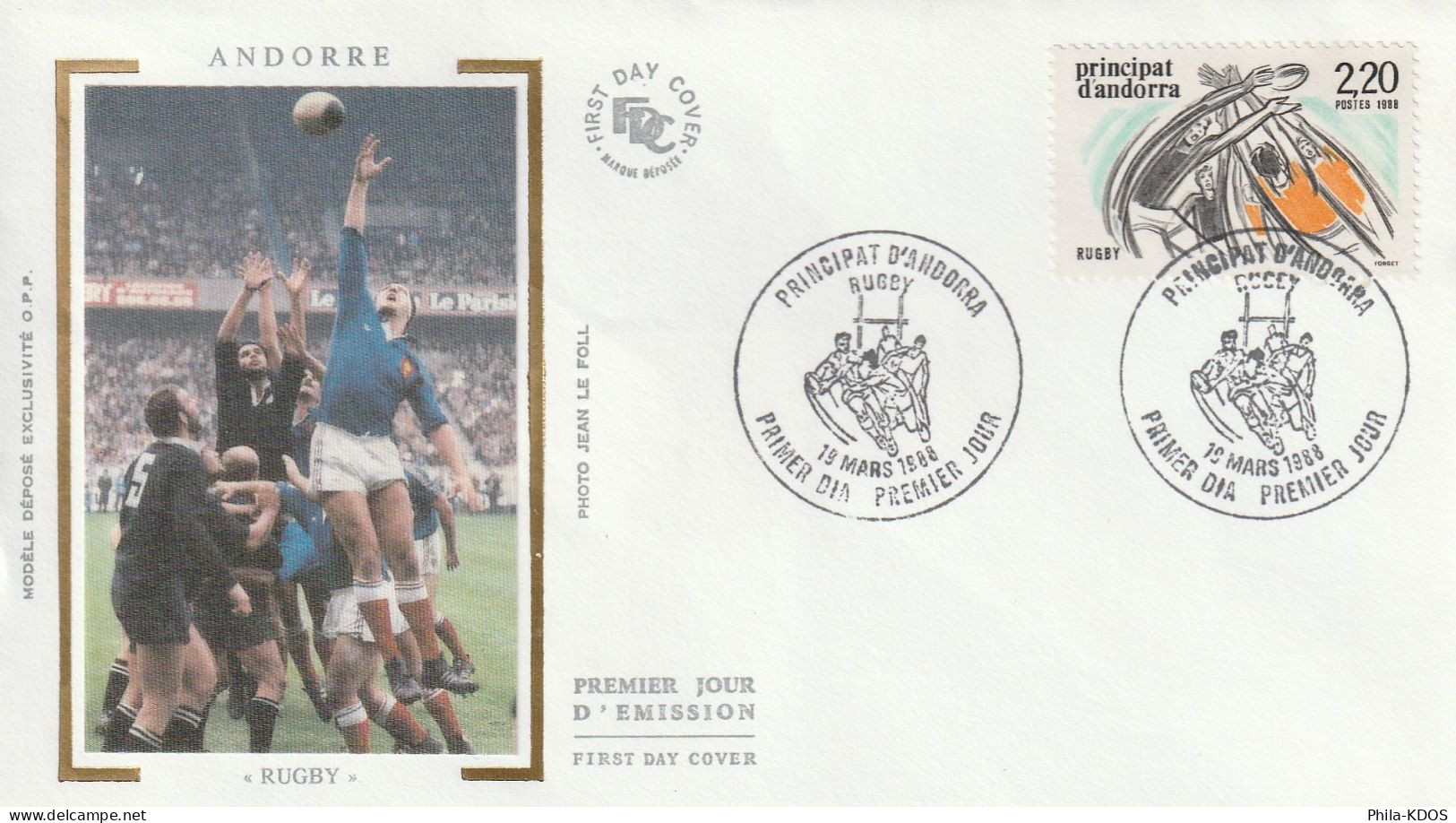 " RUGBY 1988 " Sur Enveloppe 1er Jour Sur Soie D'ANDORRE. Parfait état. FDC A SAISIR ! - Rugby