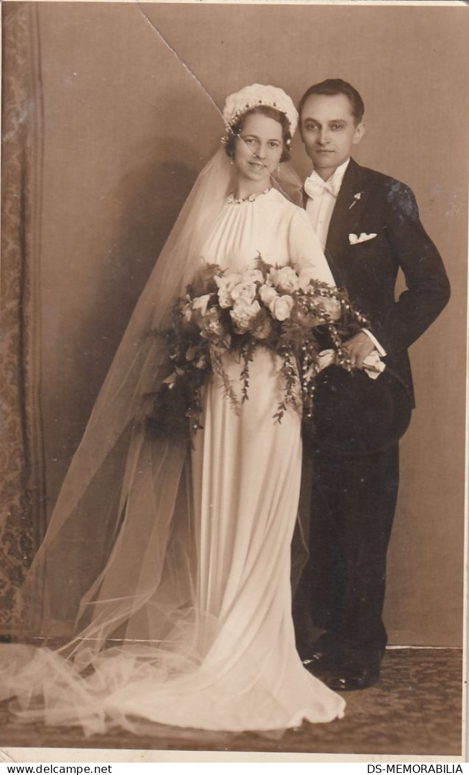 Bride & Groom , Wedding , Marriage , Mariage , Hochzeit Real Photo Postcard Foto Csehi Pecs Hungary - Noces