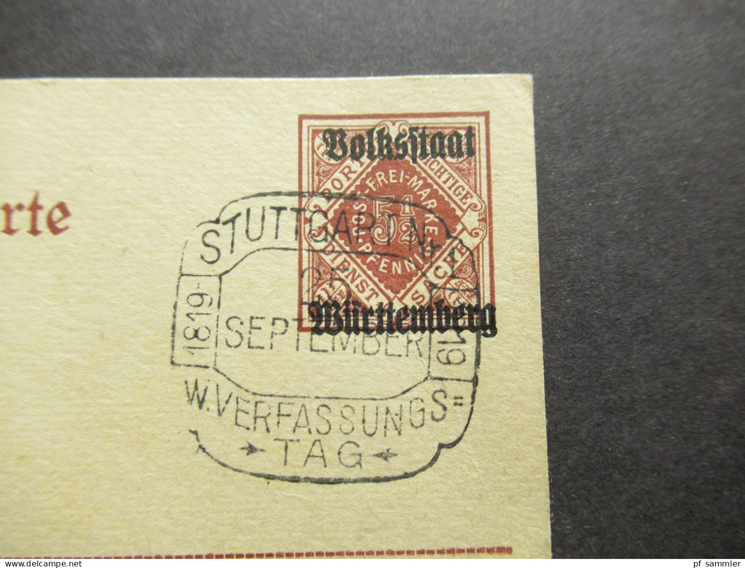 AD Württemberg 1919 Dienstpostkarte DP 47 Mit SSt Stuttgart 25.September Verfassungstag Infla Geprüft Und Düntsch BPP - Entiers Postaux