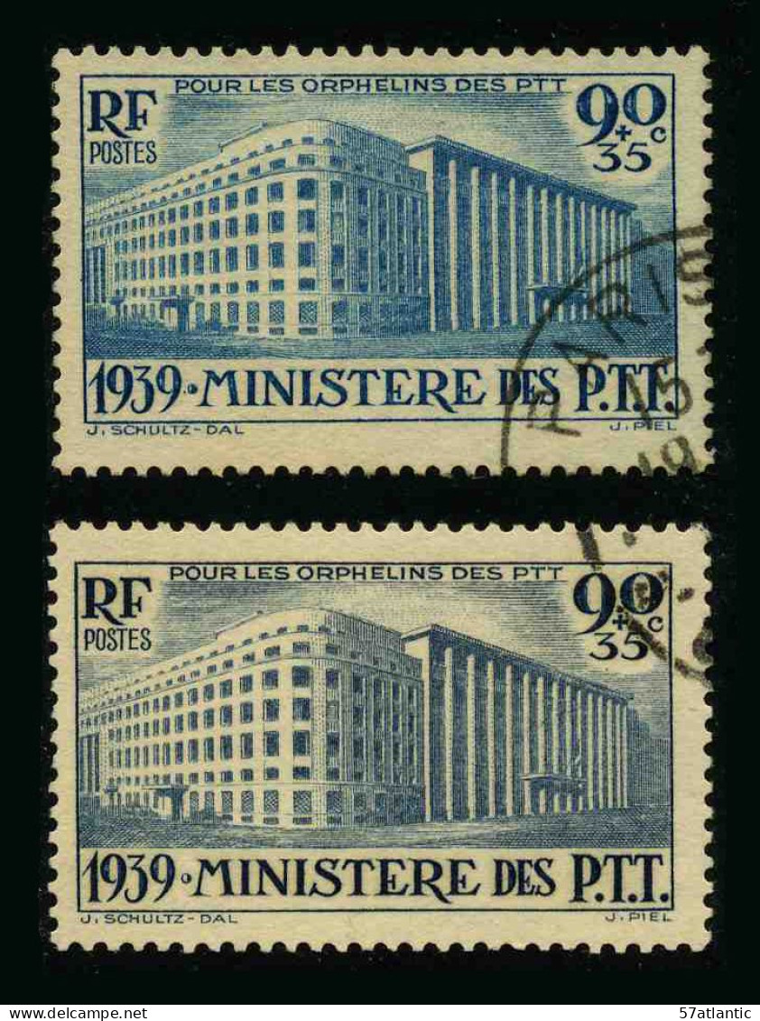 FRANCE - YT 424 - VARIETE 2 TEINTES DIFFERENTES - 2 TIMBRES OBLITERES - Usati