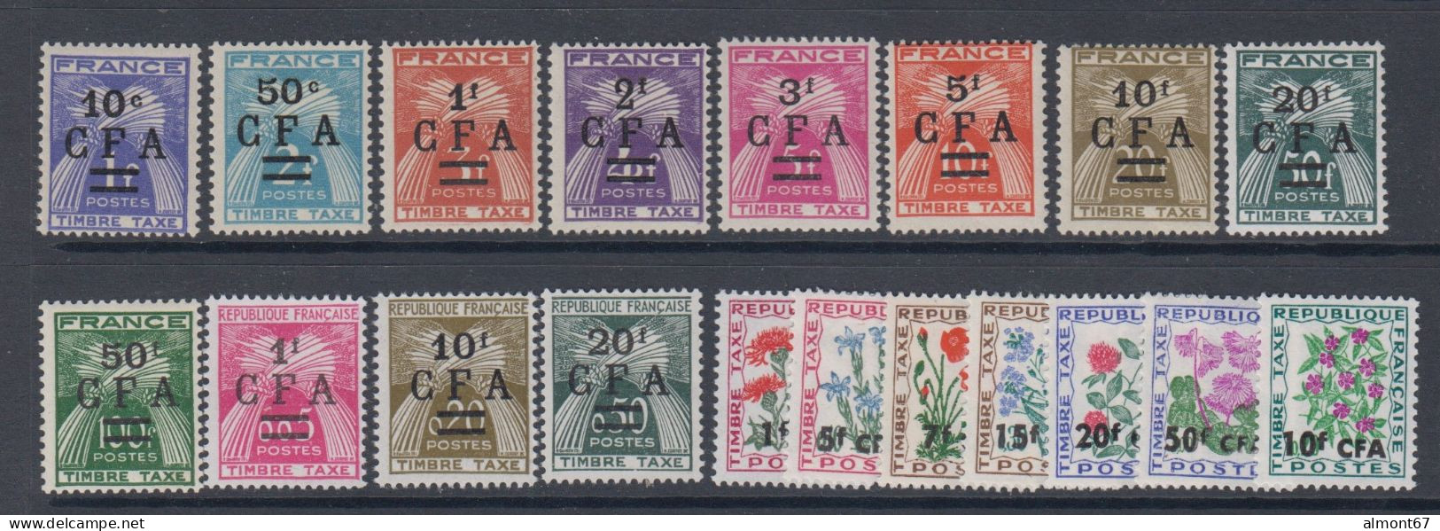 REUNION - Taxe N° 36 à 54  ** - Cote : 113 € - Timbres-taxe