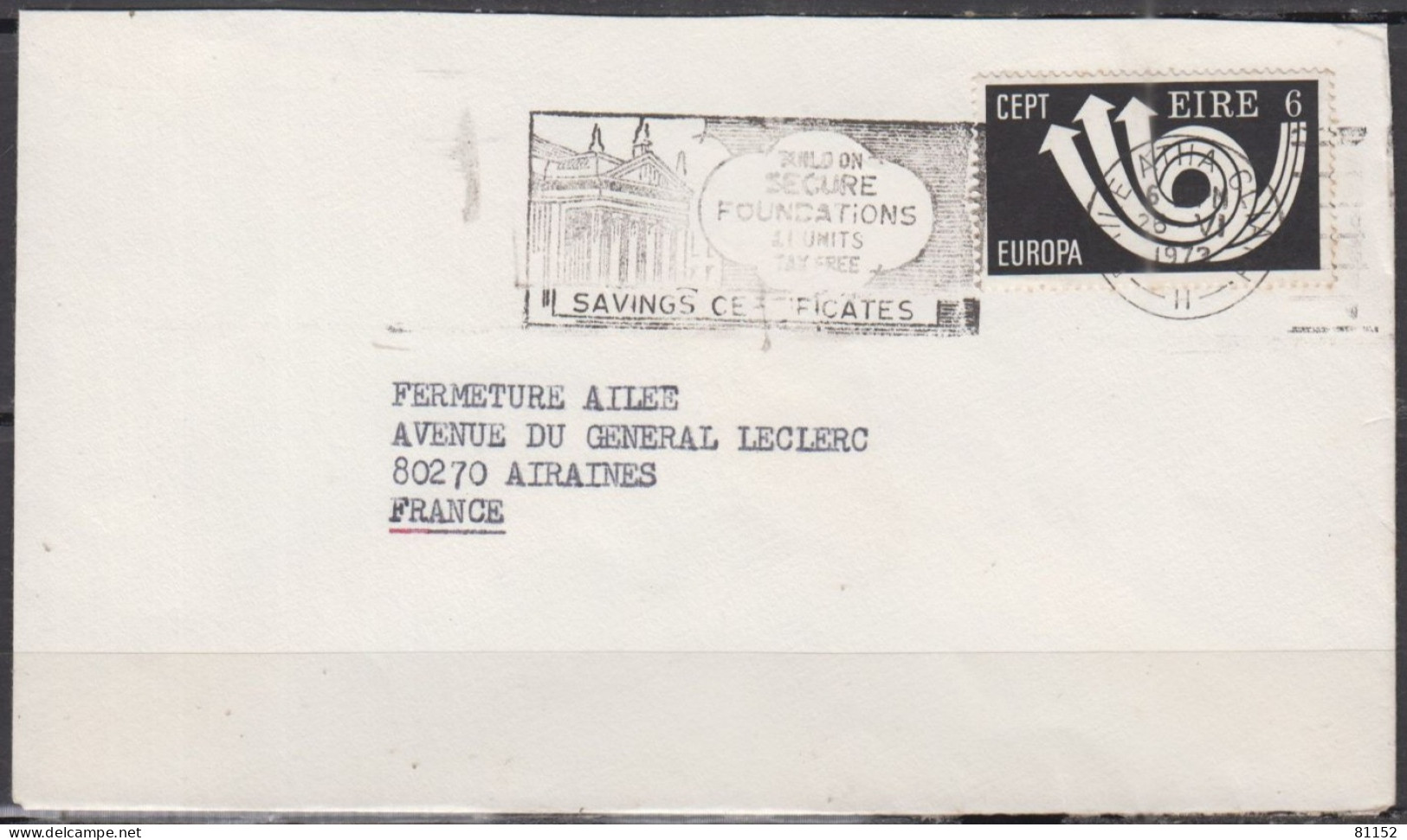 Irlande   EUROPA  CEPT   6p    SEUL  Sur  Lettre De BAILE  ATHA CLIATH  Dublin  Le 26 VI 1973   Pour 80270 AIRAINES - Lettres & Documents