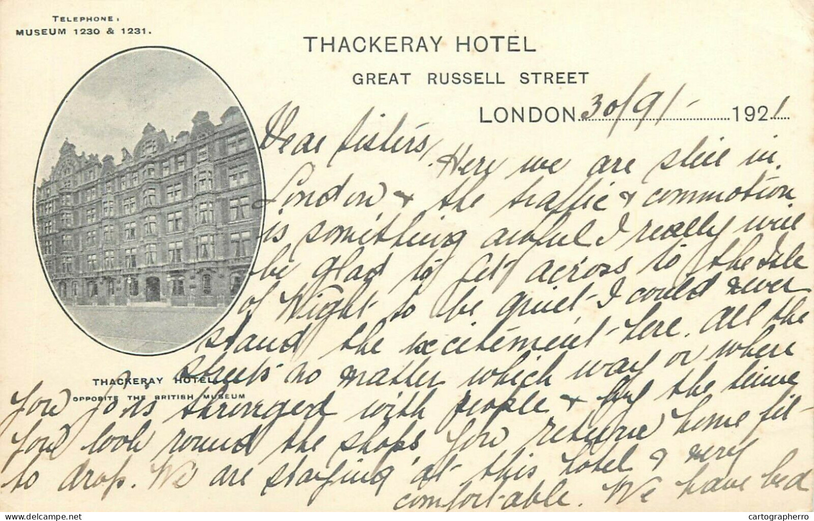 Thackeray Hotel Great Russell Street LONDON 1921 - London Suburbs