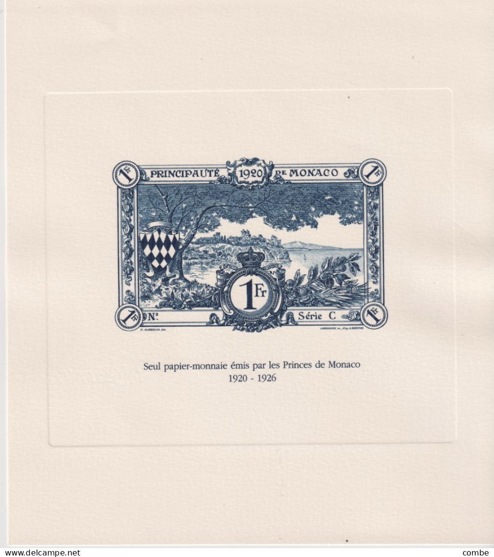 GRAVURE. DELUXE. MONACO. 1Fr 1920. Seul Papier-monnaie émis Par Les Princes De Monaco 1920-1926. BLEU. TIRAGE 200  /6000 - Mónaco