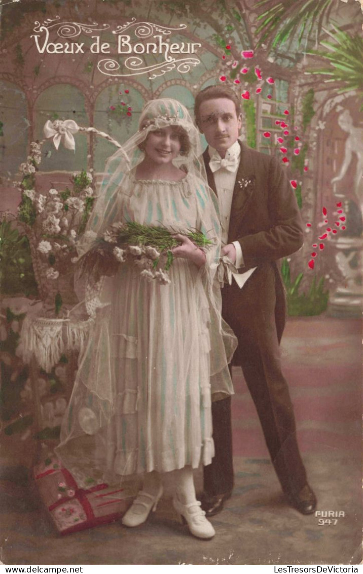 NOCES - Voeux De Bonheur - Les Jeunes Mariés - Serre - Colorisé - Carte Postale Ancienne - Huwelijken