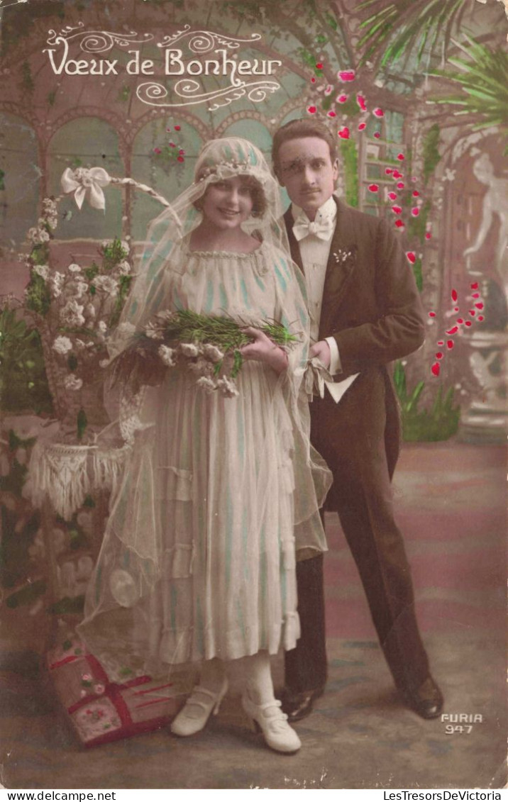 NOCES - Voeux De Bonheur - Les Jeunes Mariés - Serre - Colorisé - Carte Postale Ancienne - Noces