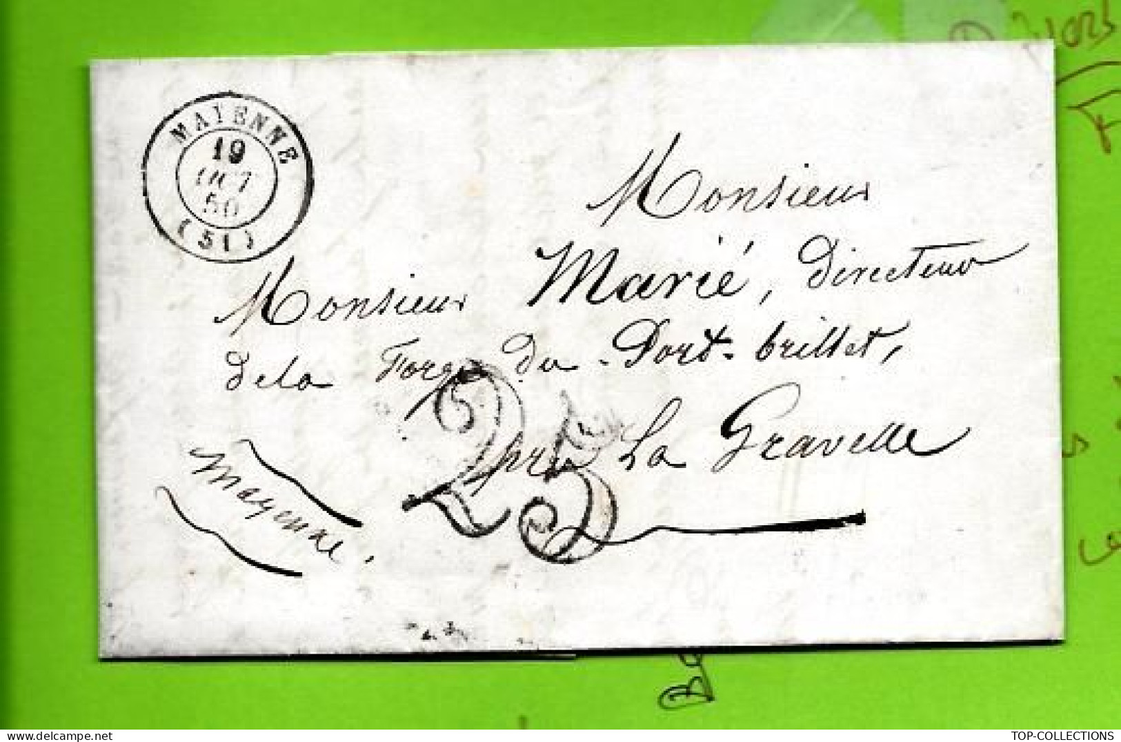 1850 LETTRE SIGN. Forges D’Aron  Hermet Mayenne Pour Marié Maitre De Forges Port Brillet Près Laval Mayenne - 1800 – 1899