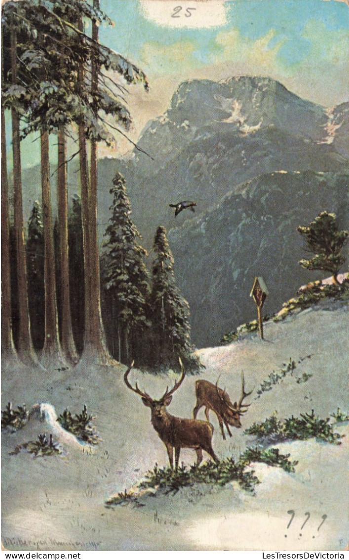 ARTS - Peintures Et Tableaux - Des Cerfs Dans La Neige - Carte Postale Ancienne - Paintings