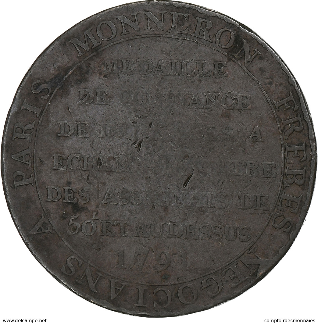 France, Monneron, 2 Sols, 1791, Birmingham, TB, Bronze, KM:Tn23 - Other & Unclassified