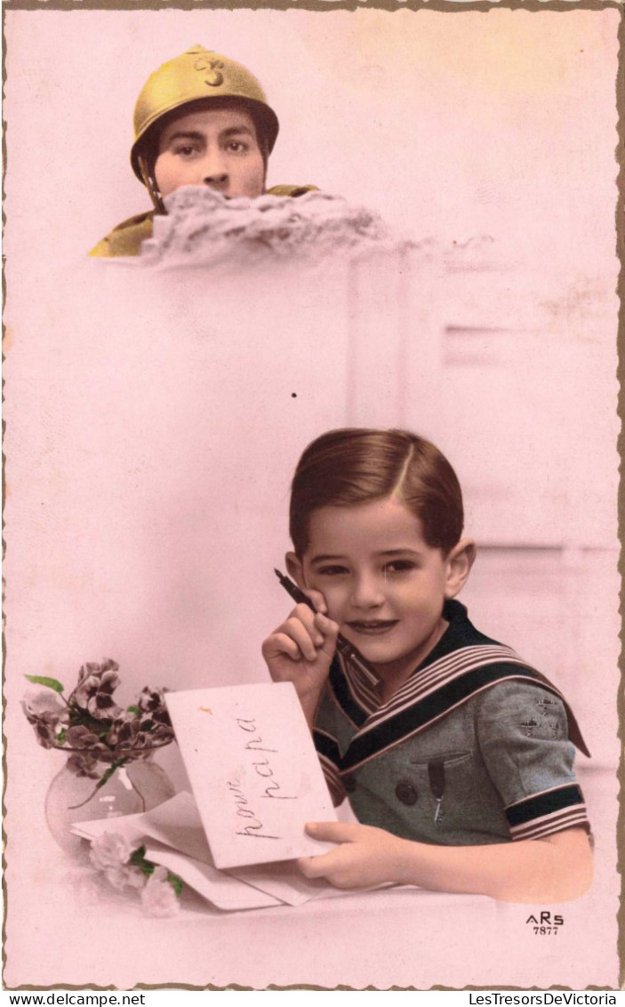 MILITARIA - Un Enfant Avec Une Lettre De Son Père Soldat - Colorisé - Carte Postale Ancienne - Guerres - Autres