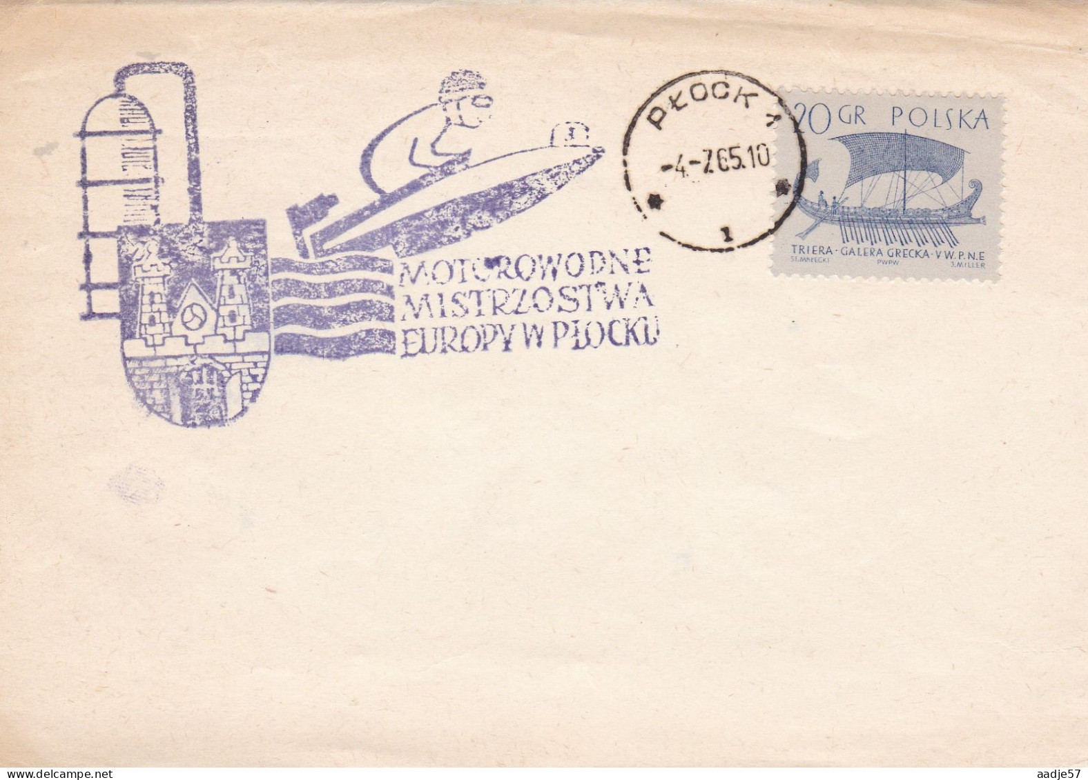 POLAND FDC POLOGNE 1965 Motorowodne Mistrzostwa Europa Ptock - Lettres & Documents