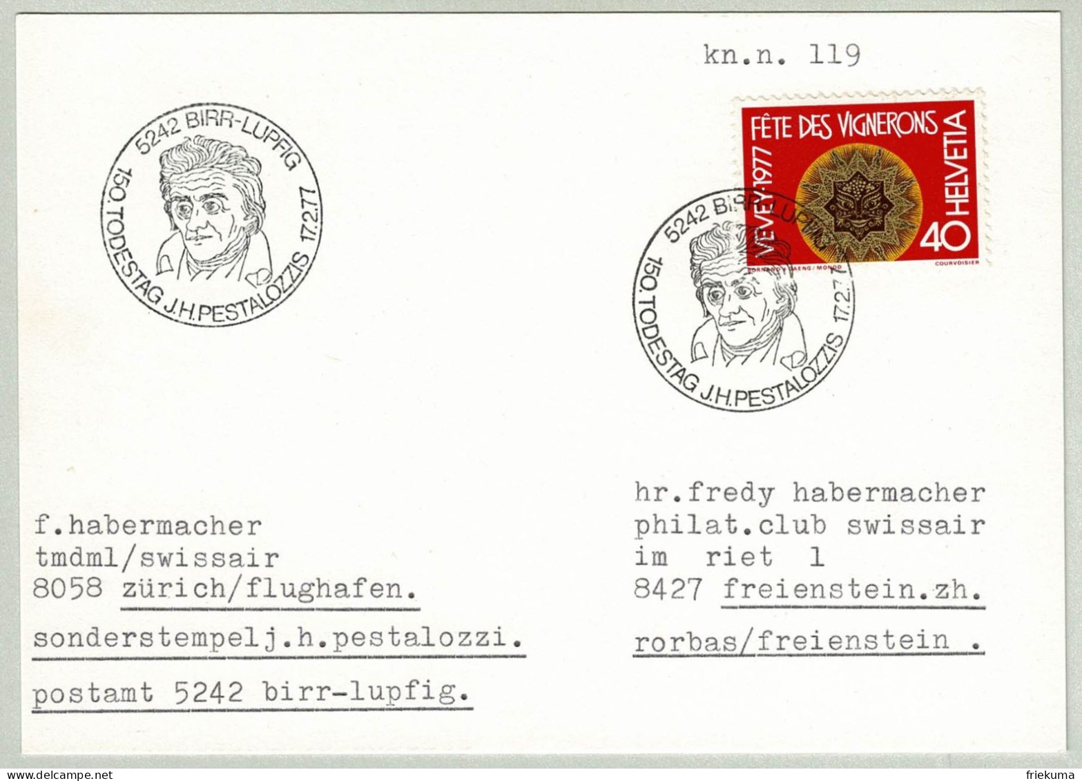 Schweiz / Helvetia 1977, Postkarte Birr-Lupfig - Freienstein, Pestalozzi, Erzieher - Autres & Non Classés