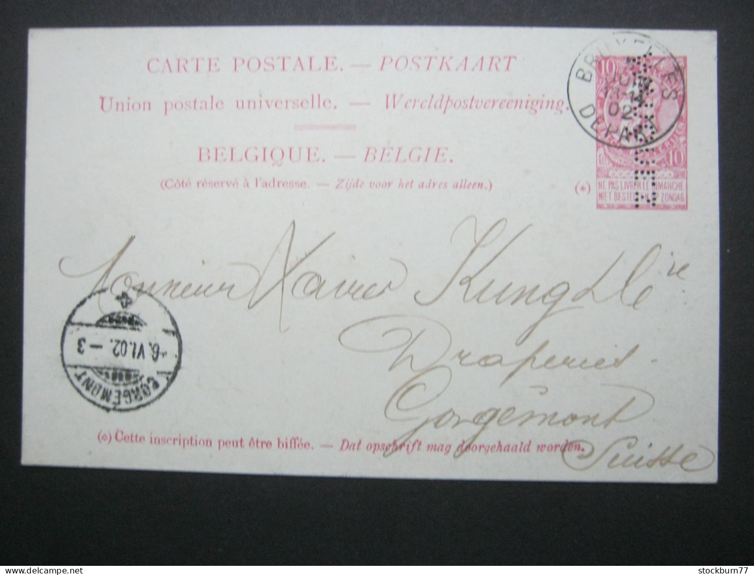 1902 , BRUXELLES , Perfin WAUQUEZ , Carte Postale  A Swiss - 1863-09