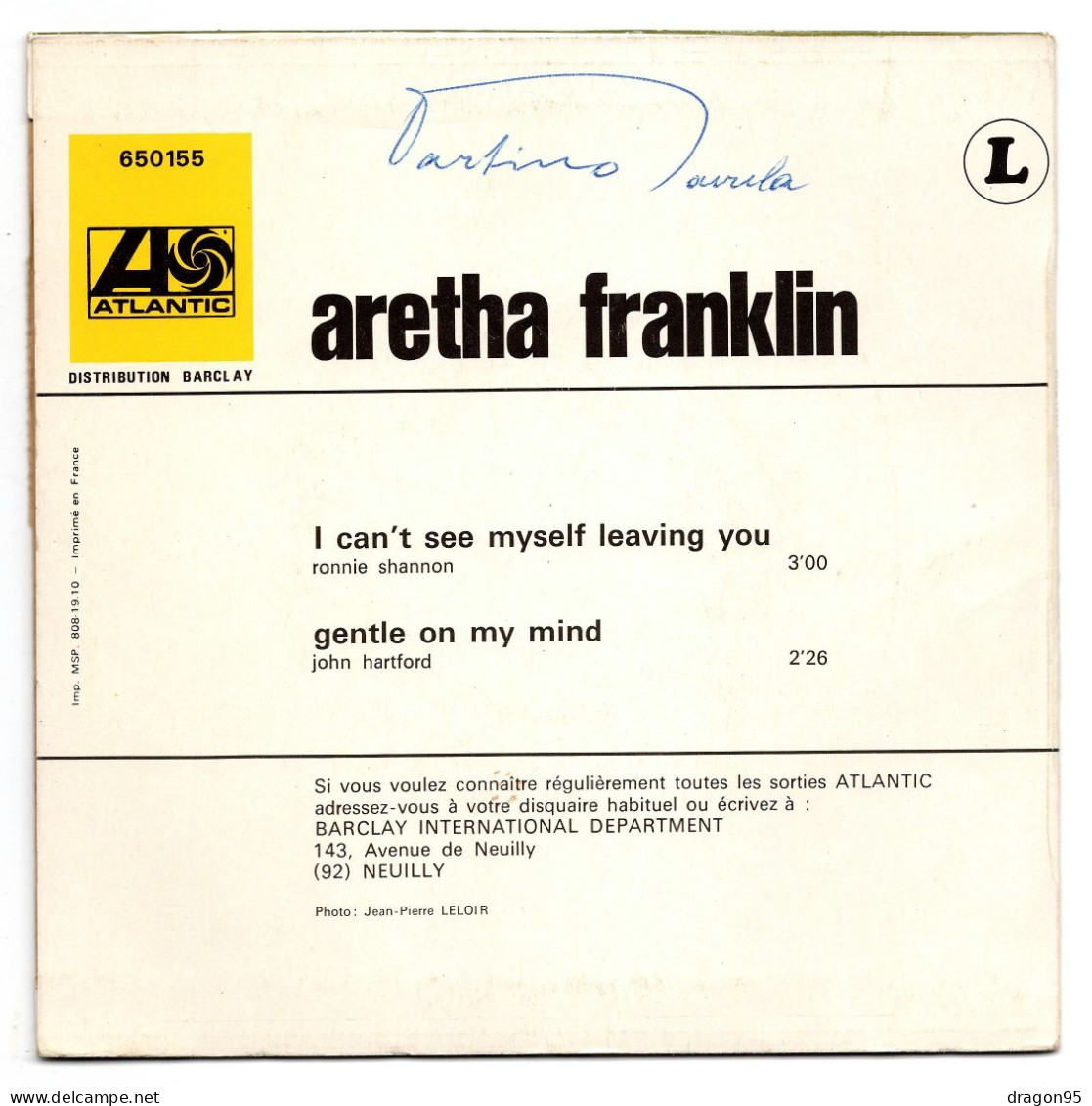 Aretha FRANKLIN : Gentle On My Mind - I Can't See Myself Leaving You - ATLANTIC 650155 - AA1 - Soul - R&B
