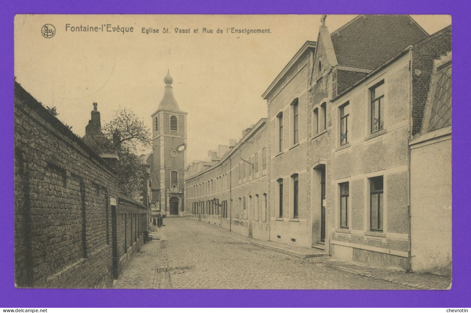 Fontaine-l'Evêque. Eglise St. Vaast Et Rue De L'Enseignement - Fontaine-l'Eveque